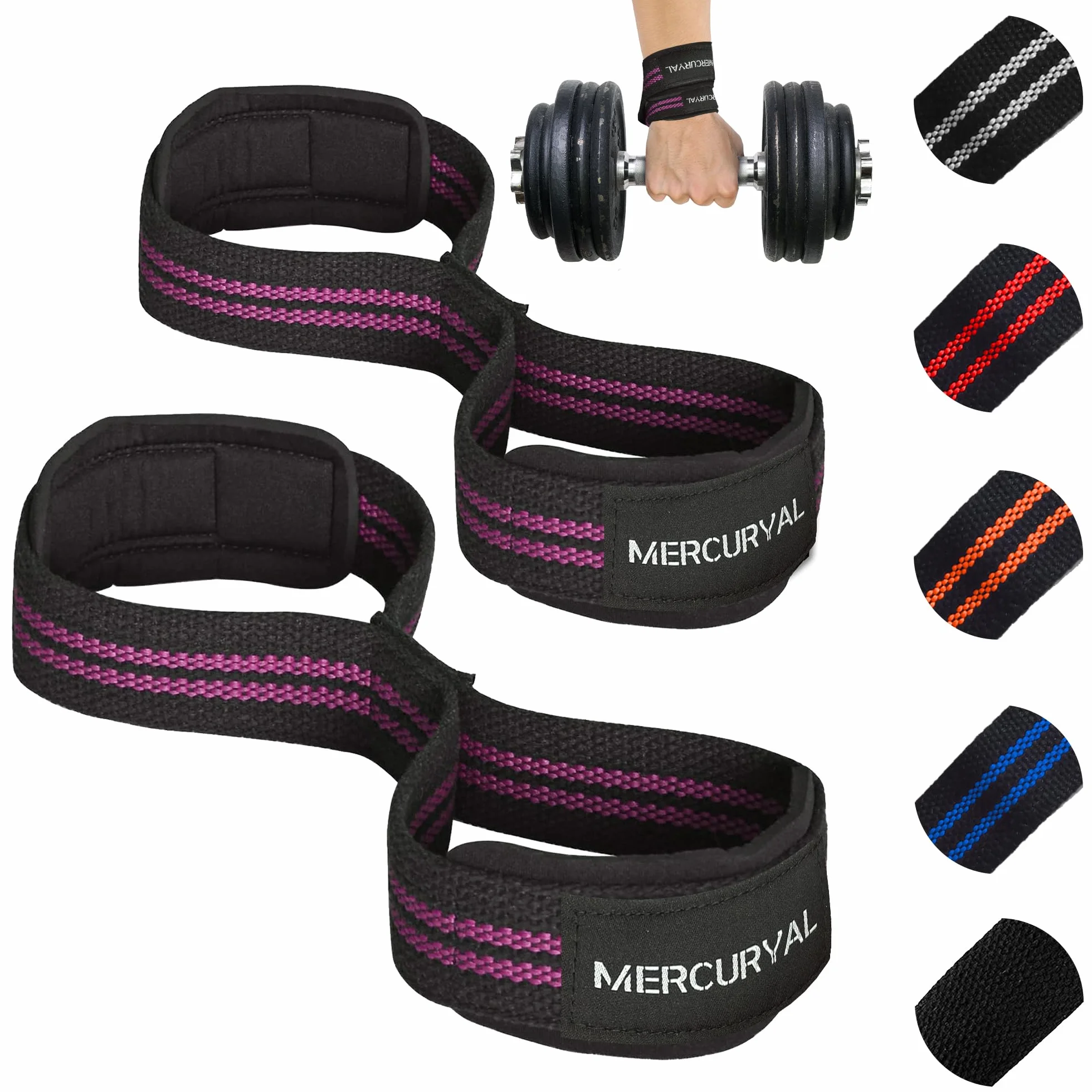 MERCURYAL Straps en 8 Gym pour niveau avancé et professionnel – Straps Powerlifting – Sangles de préhension en forme 8 de gymnastique et poids mort – Complément pour la salle de gym – Accessoires de