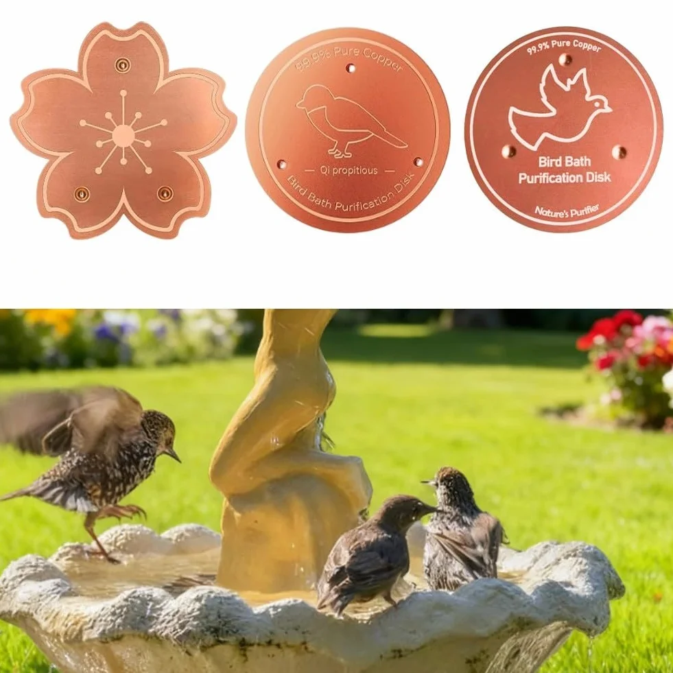 MELLBREE Lot de 2 plaques de nettoyage en cuivre pur pour bain d'oiseaux, autonettoyant, garde l'eau fraîche
