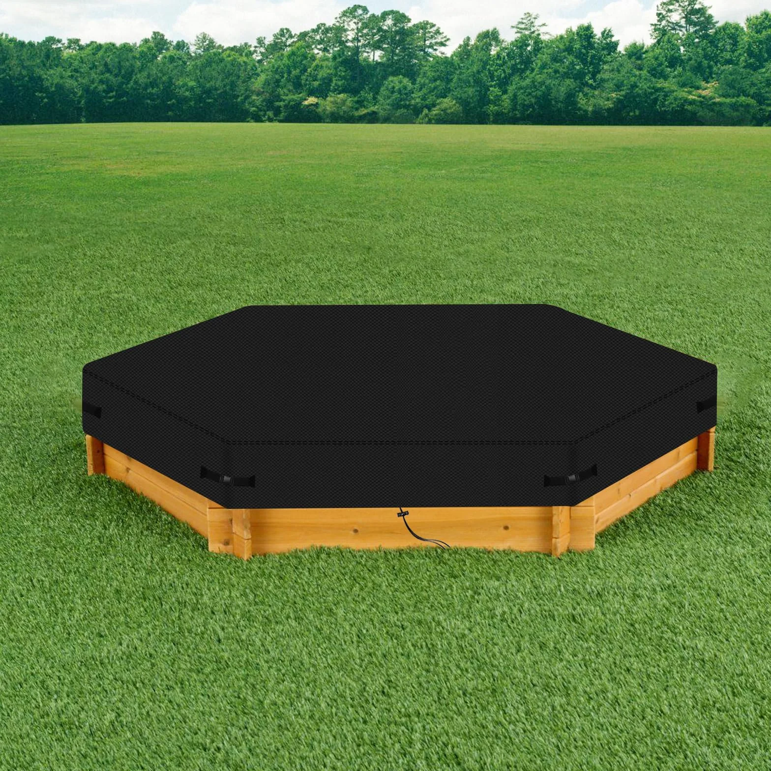 Housse de Protection pour Bac à Sable Hexagonale Tissu Oxford 600D Imperméable Noir 180x150x20CM