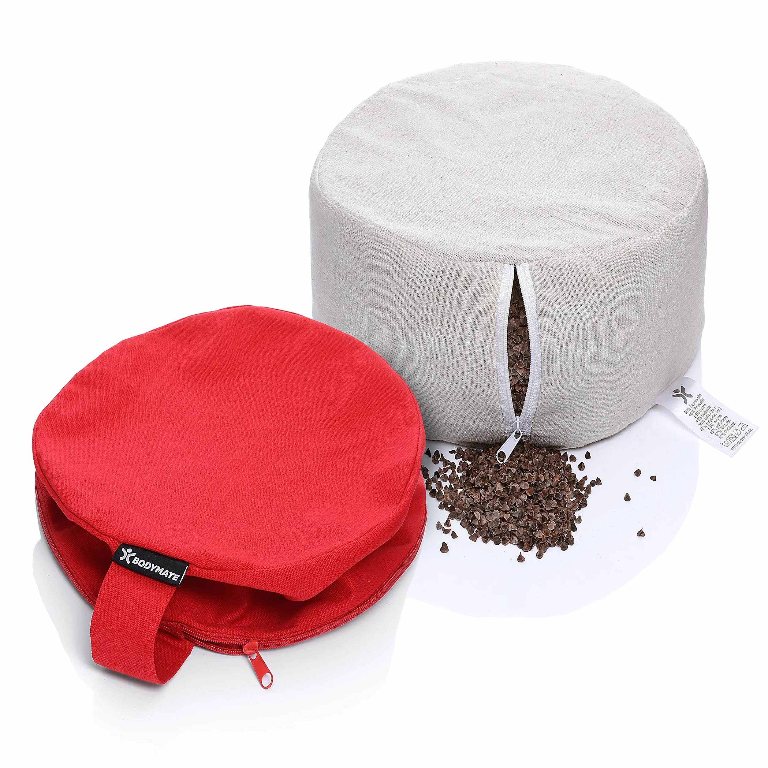 BODYMATE Coussin de méditation & Yoga (zafu) surélevé H20 cm Ø31 cm - Rembourrage en Coques de Sarrasin, Housse 100% Coton - Lavable en Machine