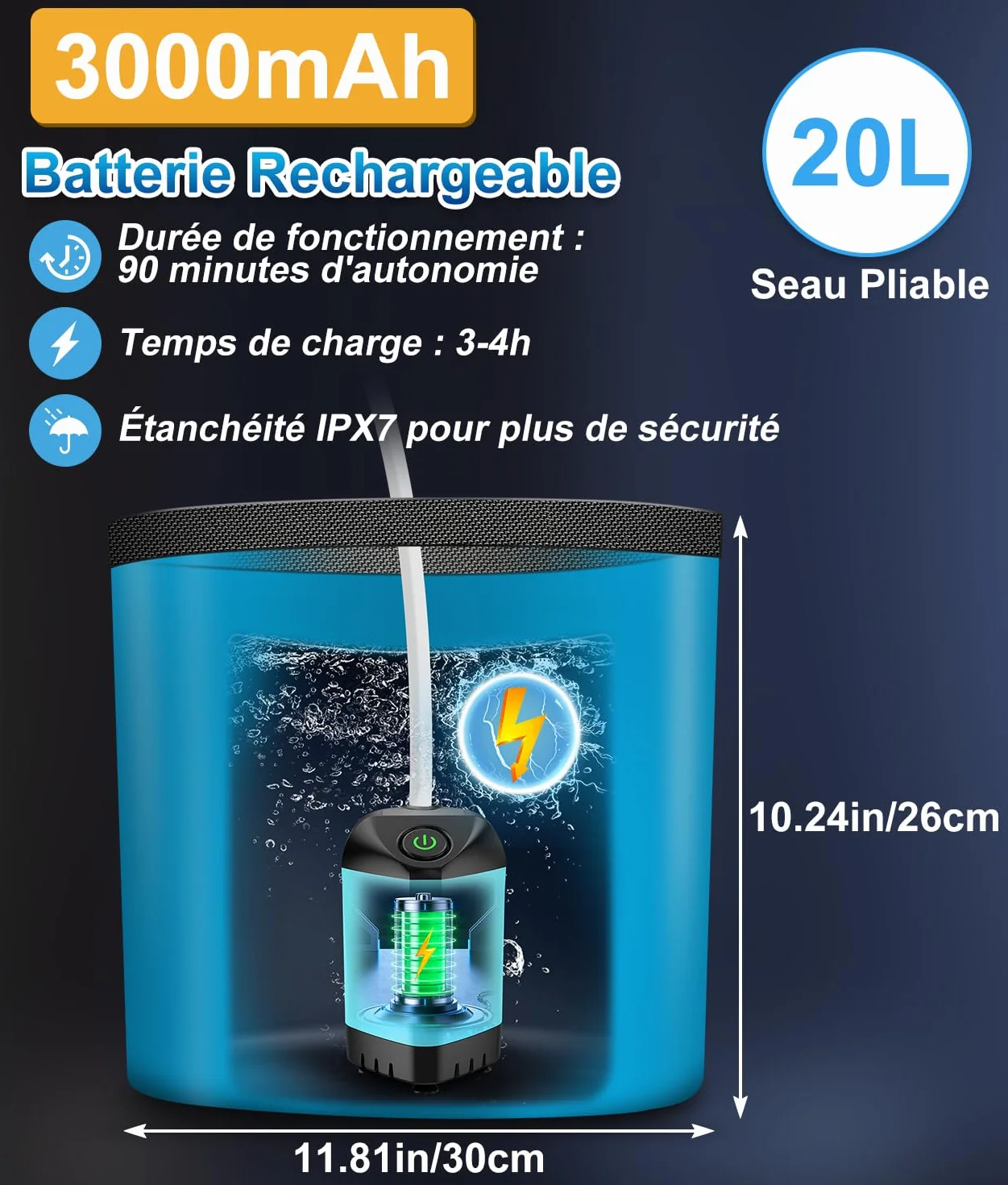 WADEO Douche Portable Camping, [Seau Pliable 20L] Douche Extérieure Électrique Rechargeable pour Camping, Vanlife, Randonnée, Voyage, Plage, Chien, Camping-Car