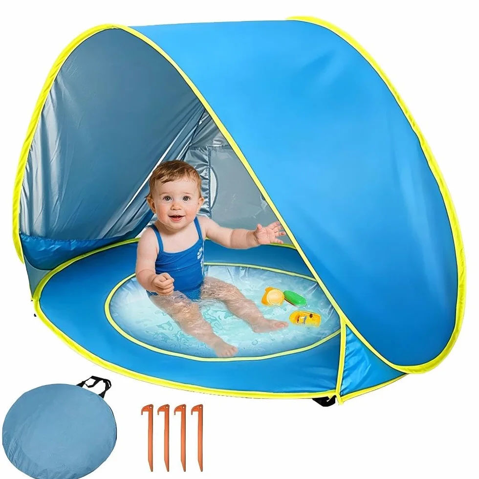 Tente Anti UV Bébé, Tente de Plage Bébé Pop-Up avec Détachable Piscine, Tente de Plage pour Bebe, UPF 50+, Facile à Installer, Portable pour Jardin, Camping Extérieur