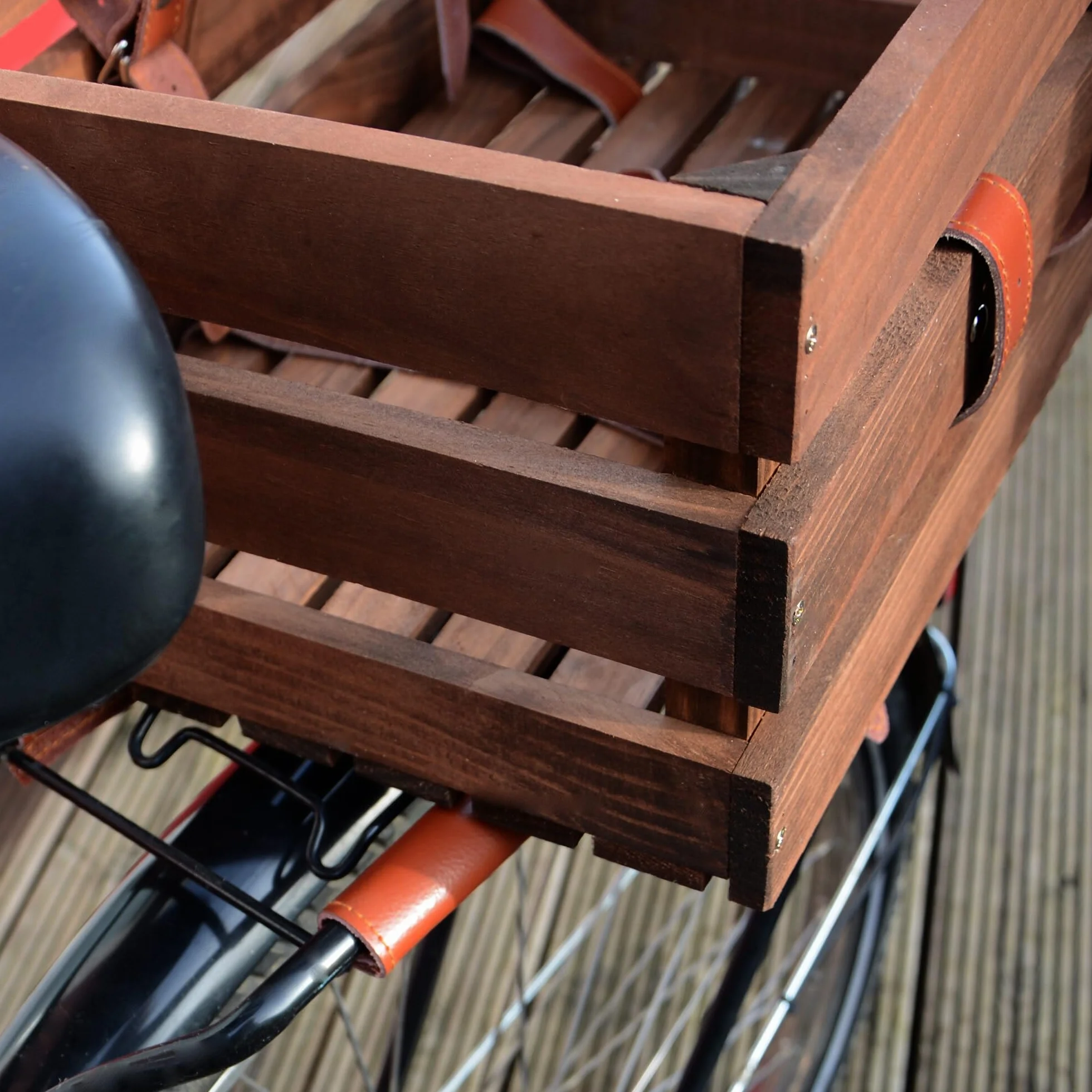 UNUS Caisse pour vélo avec panier arrière en bois, couverture de pique-nique et porte-bouteille