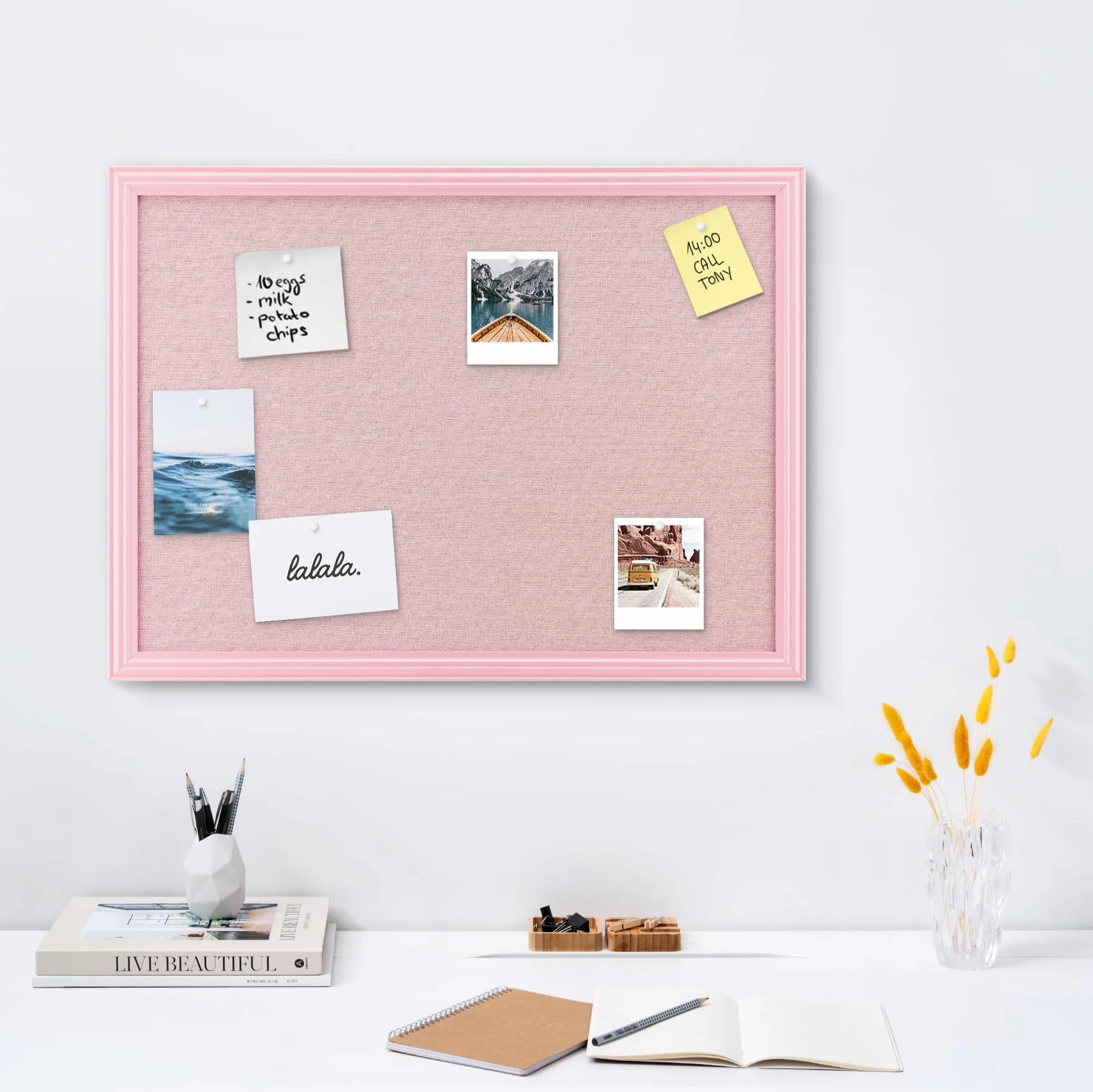 Tableau d'affichage en lin avec cadre 58 x 43 cm - Panneau mémo mural organisateur bureau