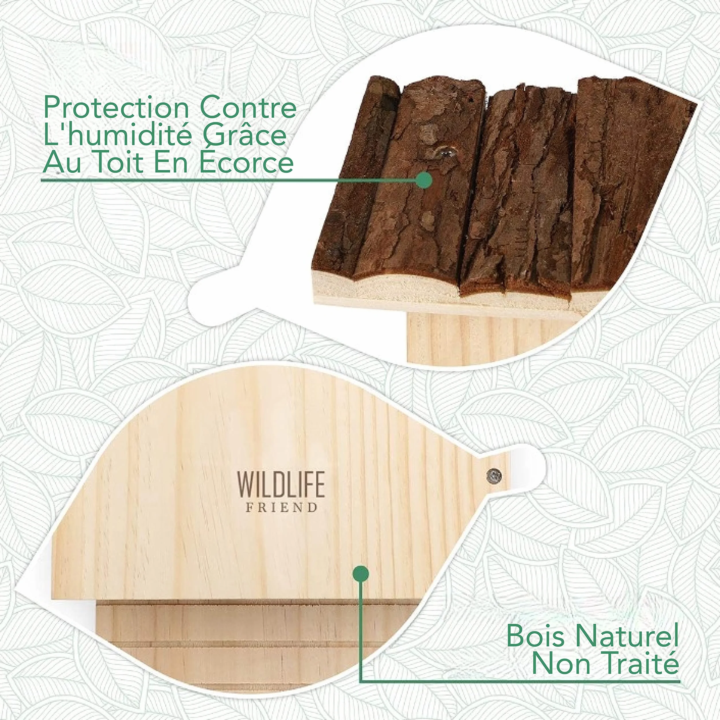 Wildlife Friend Grand Nichoir Chauve Souris en Bois - Toit en Écorce, Résistant aux Intempéries, Abri été et hiver