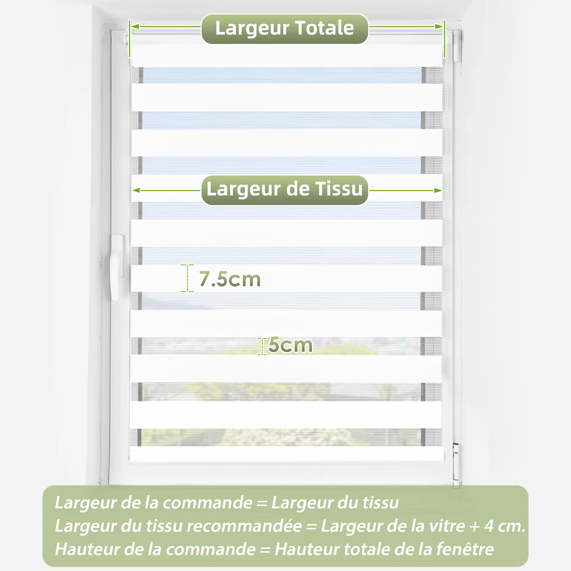 Enrouleur Jour Nuit sans Perçage Double Tissu Rideau Occultant 40x150 cm Blanc