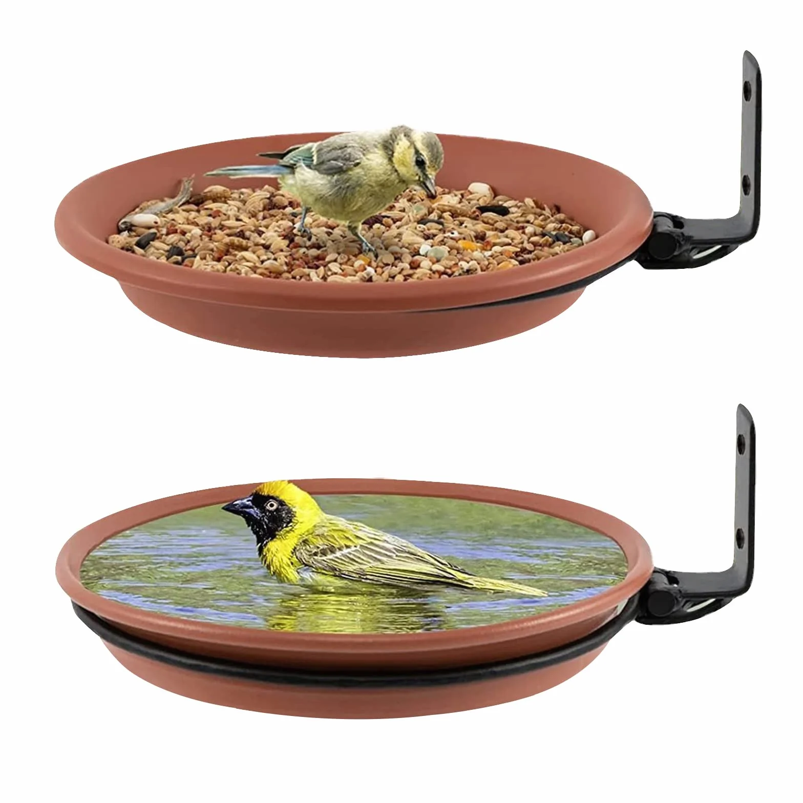 Abreuvoir Oiseaux Suspendre Mangeoire Exterieur Bain d'oiseaux Balcon Distributeur Nourriture Oiseaux Sauvages Baignoire (Brun)