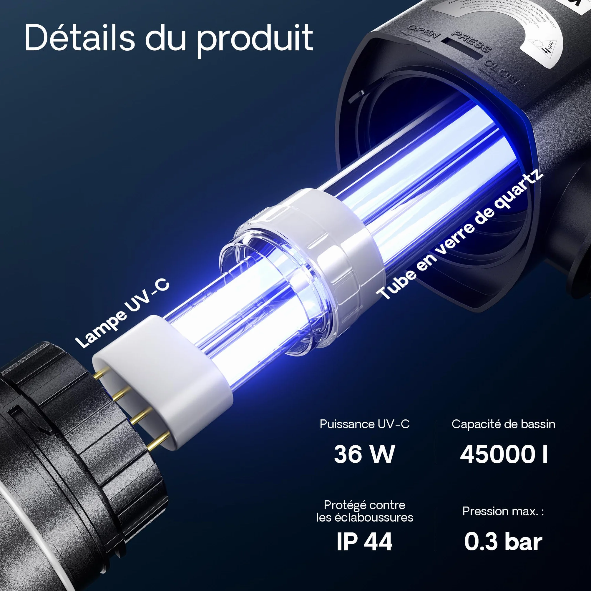 SunSun CUV-236 Stérilisateur Clarificateur UV-C 36 W 6000 l/h pour Bassins Étangs