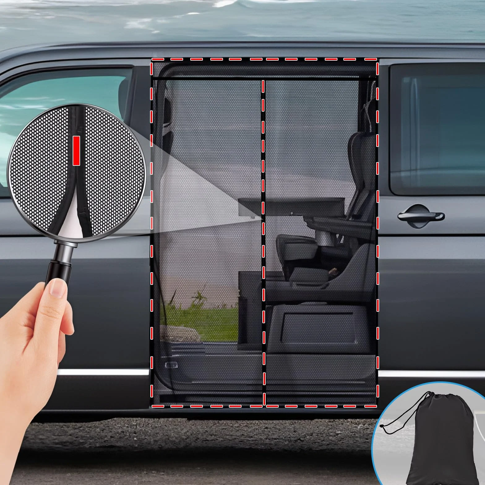 ZATOOTO Moustiquaire Magnétique pour VW T5 T6 pour Porte Coulissante, Moustiquaire, Protection Solaire, Filet d'ombrage de Porte Latérale Camping