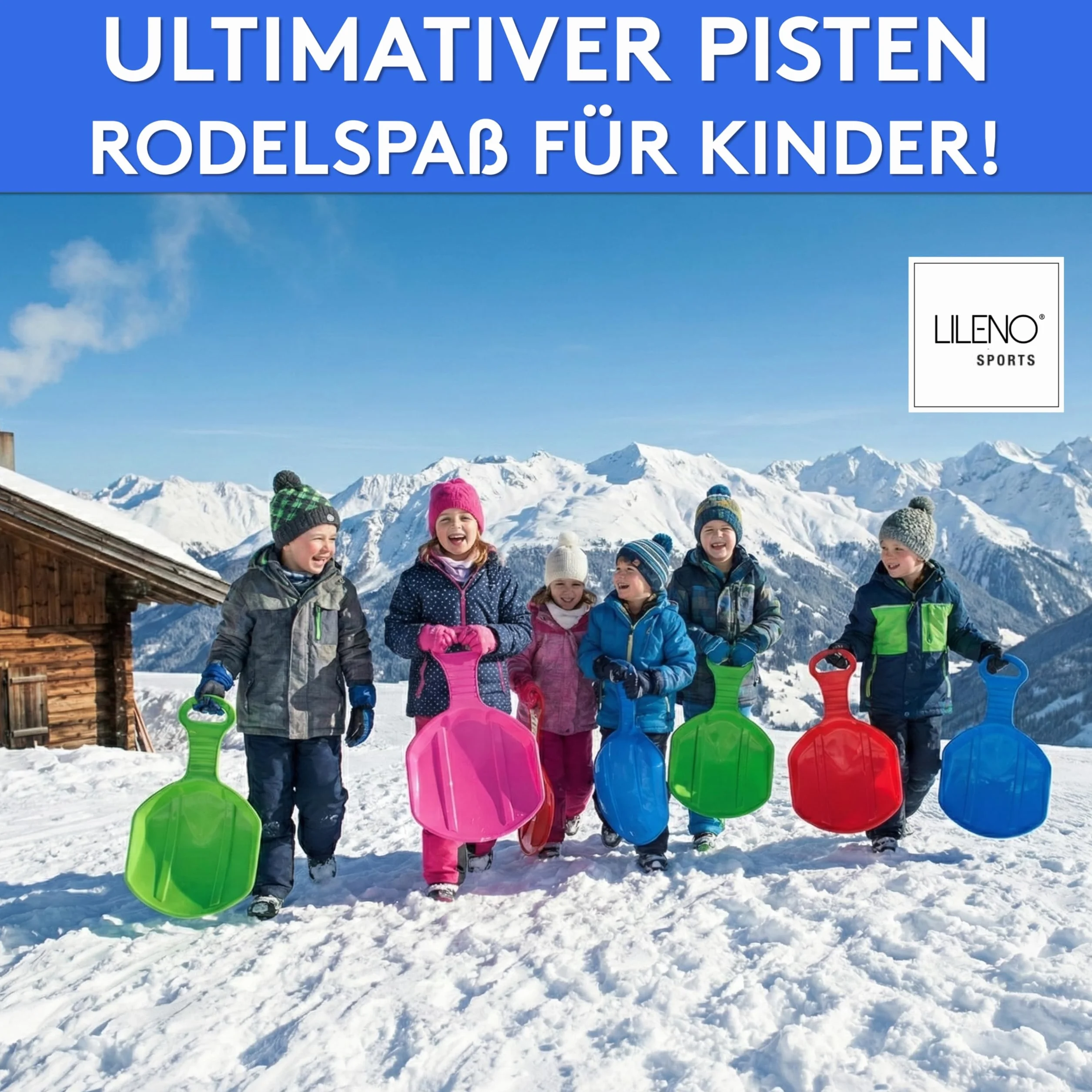 LILENO SPORTS Luge pour enfants (1 lot) - Plateau antidérapant en plastique pour toute la famille - Luge pour des journées d'hiver inoubliables - Convient également pour les adultes