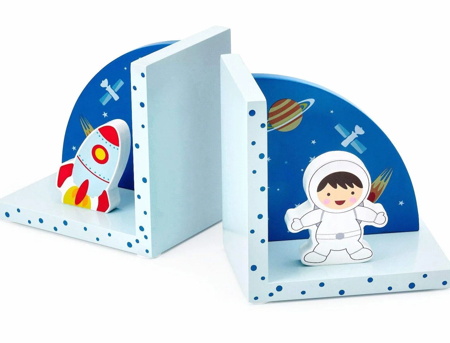 Serre-Livres 3D en Bois Thème Fusée pour Chambre d'enfant