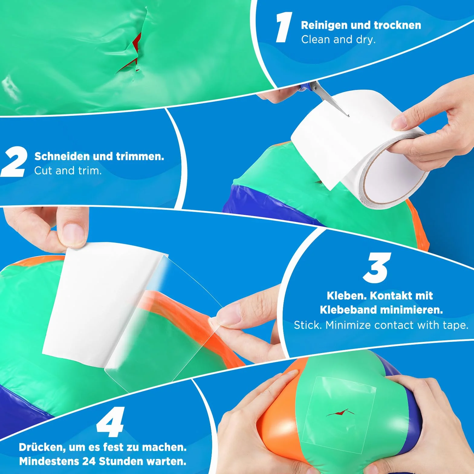 Ecooe Kit Réparation Piscine Ruban Imperméable 8cm x 5m, Rustine pour Piscine, Transparente