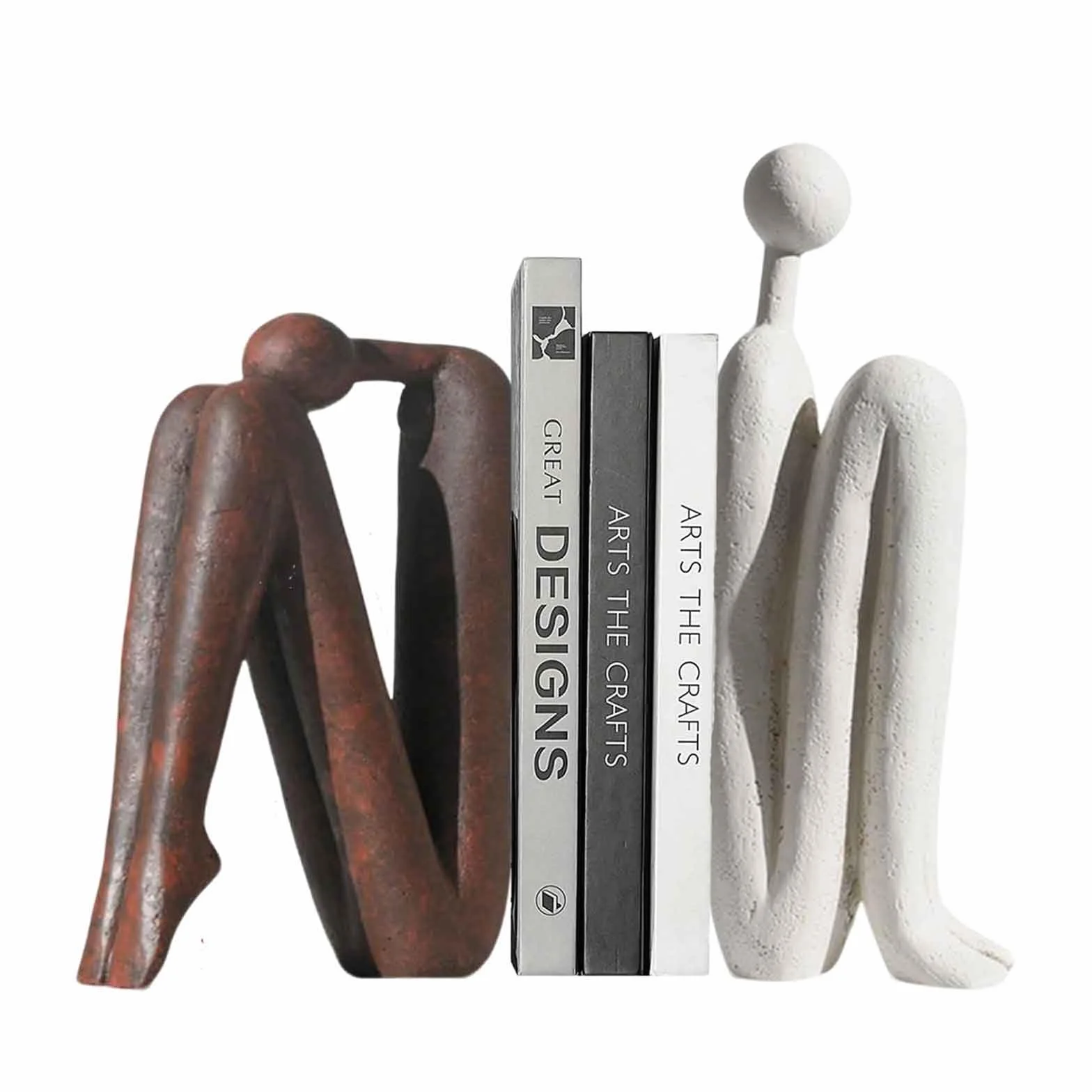 Serre-Livres décoratifs en céramique 2 pièces – Lourds Figurines abstraites Blanc Marron