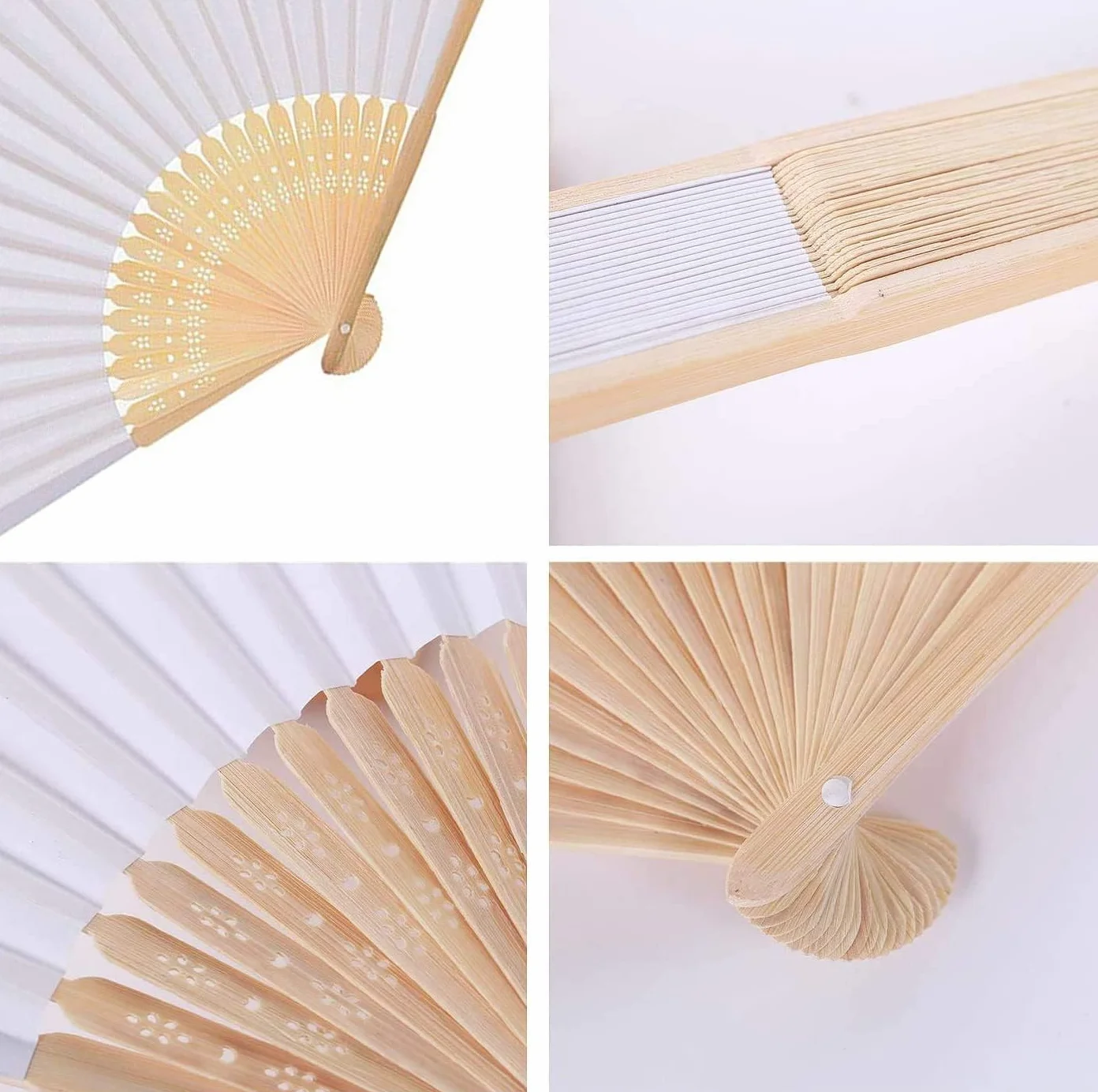 Eventail Mariage Pliant Ventilateur Bois Papier Blanc Japonais Poche Pliante Demoiselles Cadeaux Danse fête décoration DIY 12 pcs