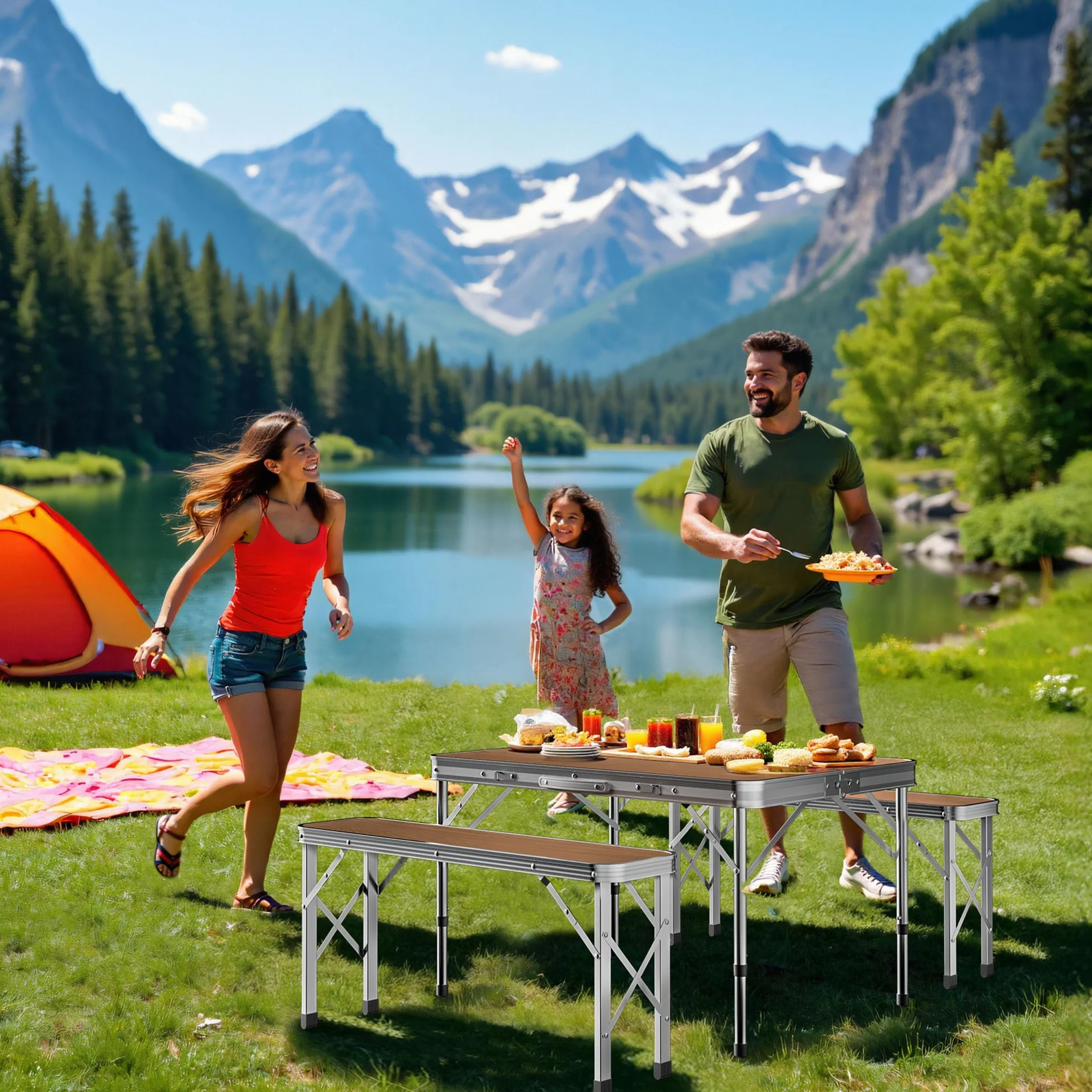 WilTec Table Pliante Valise 900 x 660 x 700 mm Aluminium MDF Camping Pique-Nique BBQ