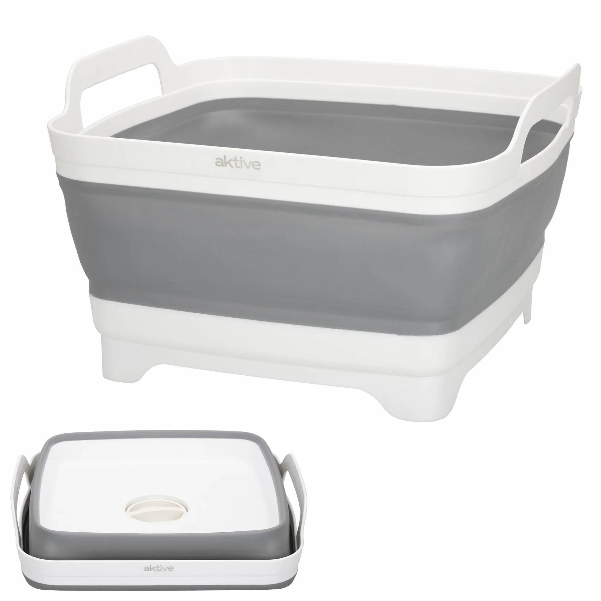 Aktive 52985 Évier de Camping Pliable en Plastique et Caoutchouc TPR avec Bouchon de Drainage 8,5 l 30,5 x 30 x 20/7 cm