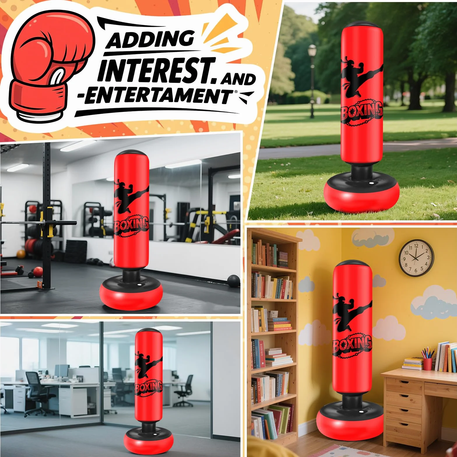 Sac de Frappe Enfant 160CM Ninonly Punching Ball Enfants avec Gants de Boxe Ultra-Résistant PVC Gonflable Sac de Boxe Cadeaux pour GarçOns et Filles 3-12 Ans pour Pratique du Karaté, Taekwondo