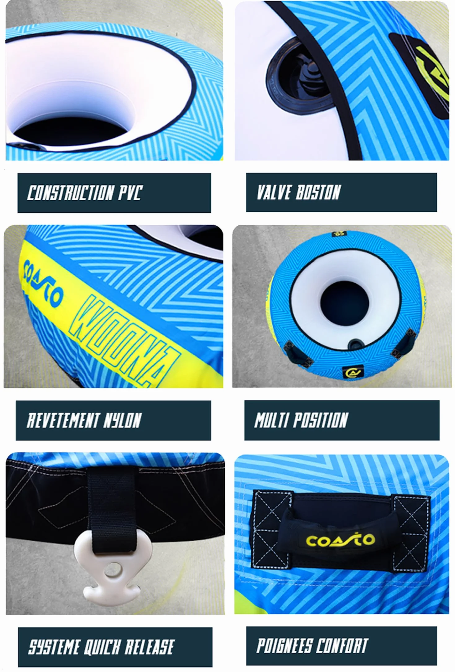 Coasto - Bouée Tractée WOONA 1 Place PB-CBWOONA1 - pour 1 Personne - Gonflable et Tractable - Charge Maximale 70 kg - Forme Donut - Revêtement Résistant - Sac de Rangement Inclus - 137 cm