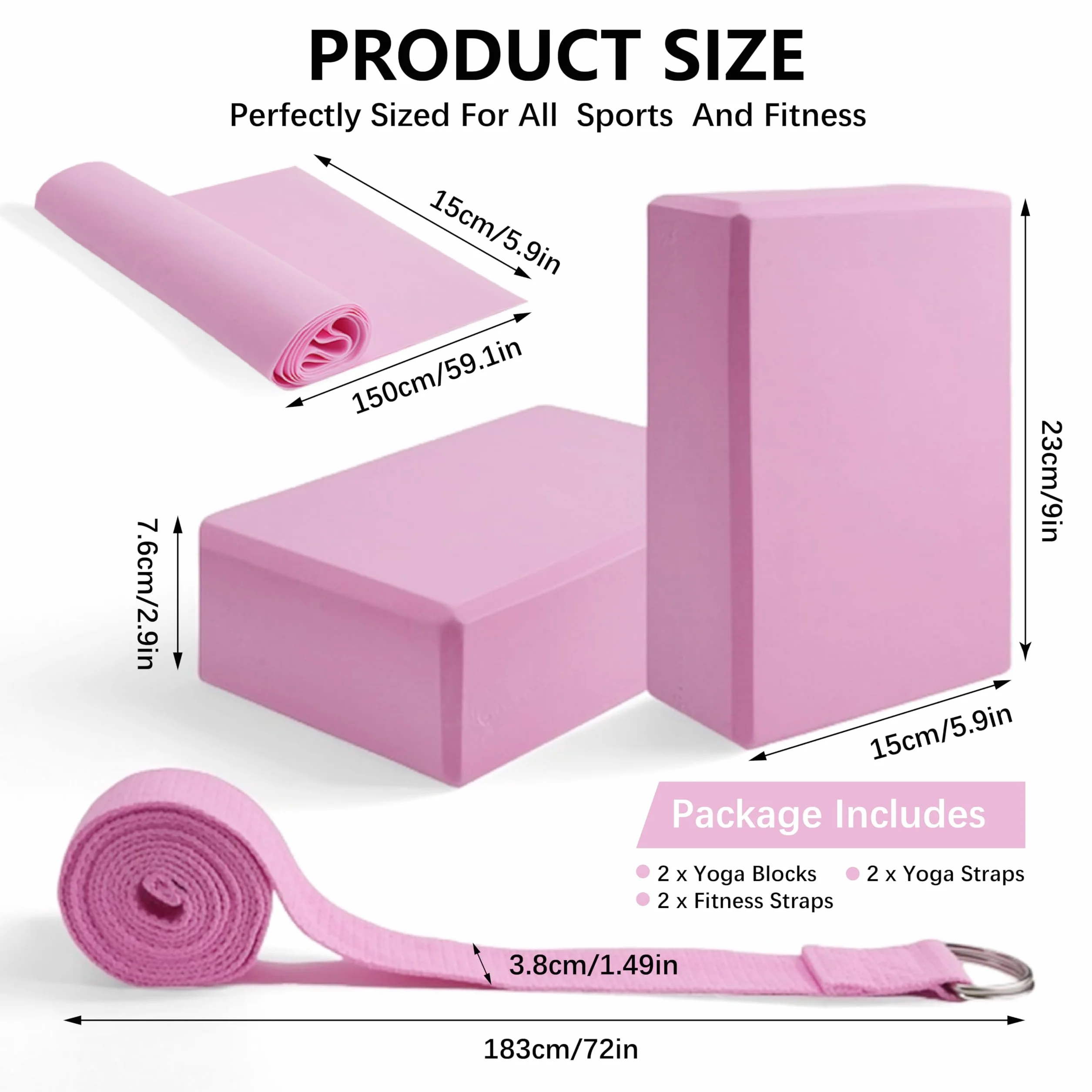 MAOMUN 6 Brique Yoga Brique De Yoga avec Elastique Musculation et Sangle, Antidérapants Ensemble Bloc Block Bloc Mousse, Doux Et Légers Kit pour Equilibre Etirement Pilates