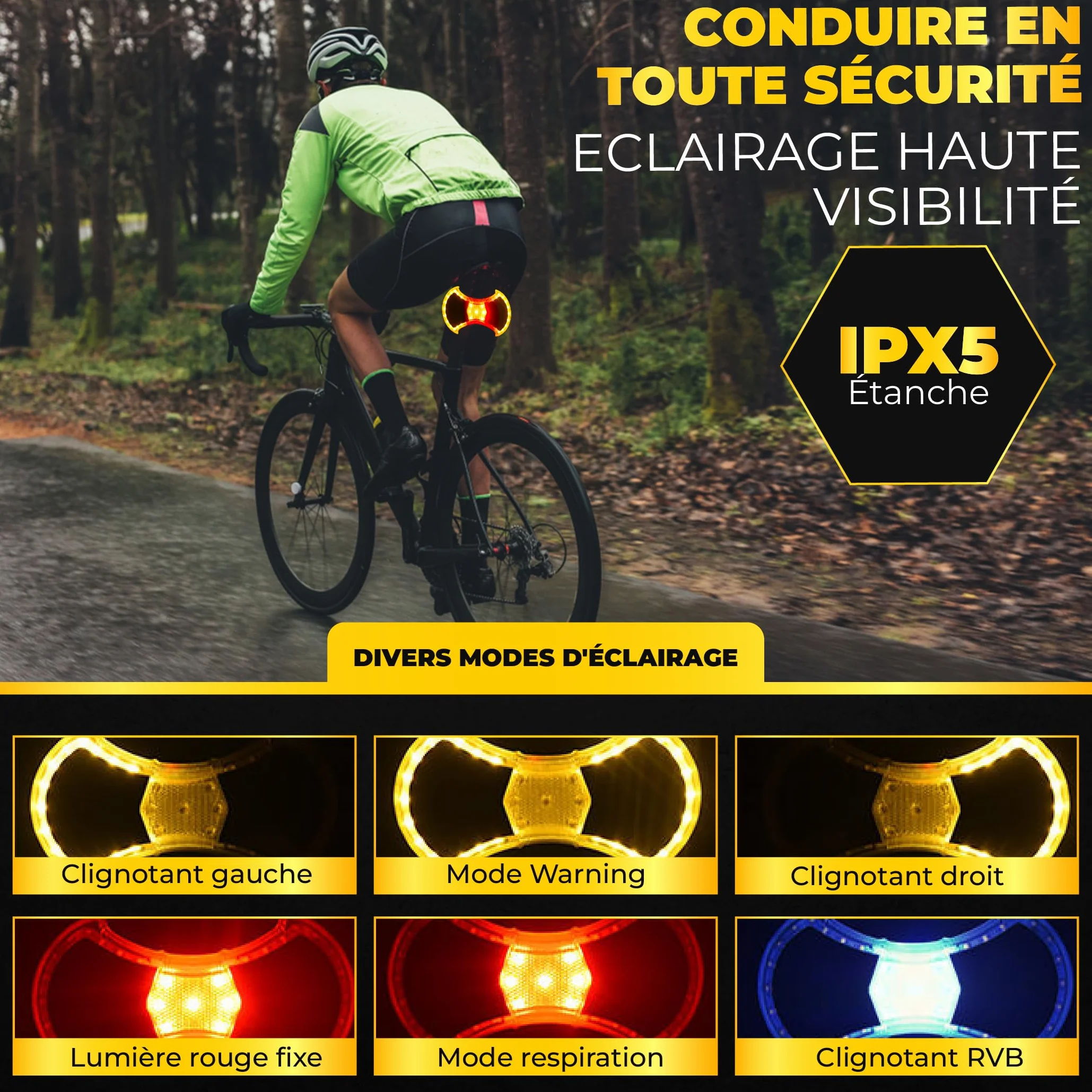 lumière Avant et arrière avec Clignotants pour vélo et Trottinette - Accessoires et Fixation Universelle arrière pour Trottinette Compris, télécommande sans Fil, Lampe LED Rechargeable par USB