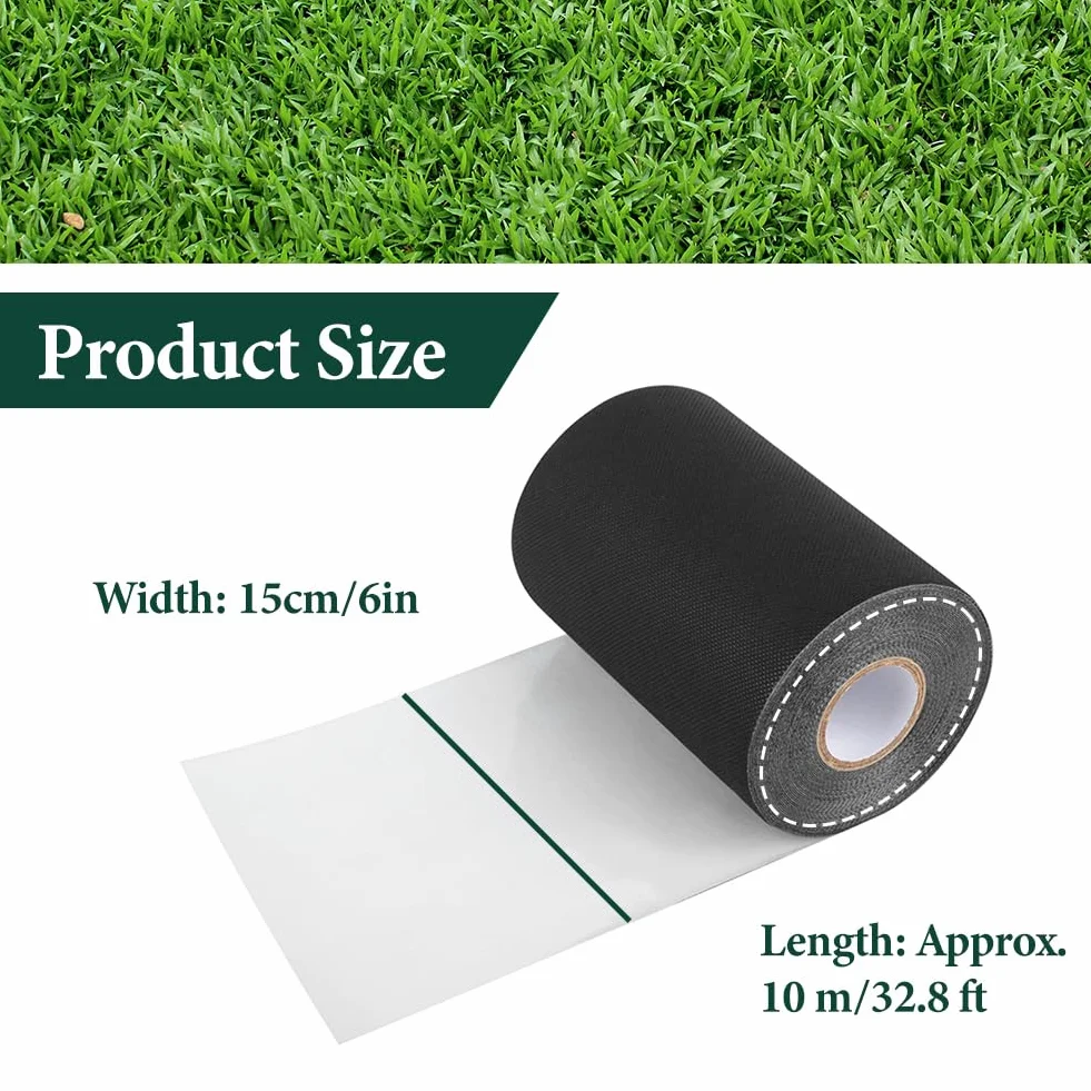 Bande Adhésive pour Gazon Synthétique 15 cm x 10 m, Auto-Adhésive, Résistante aux UV, Noire