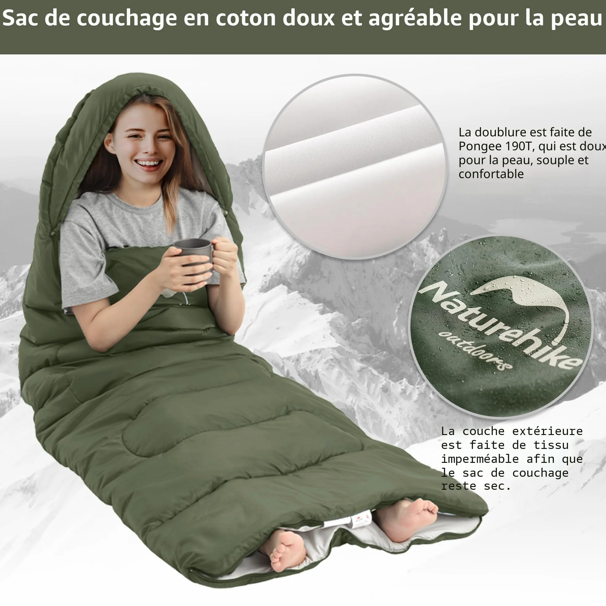 Naturehike Sac de Couchage Compact 3 Saisons,Confortable Surdimensionné 220x85cm adapté Adultes,Combiner dans Un Sac de Couchage 2 Personnes,Ultra léger Portable,avec Sac de Compression