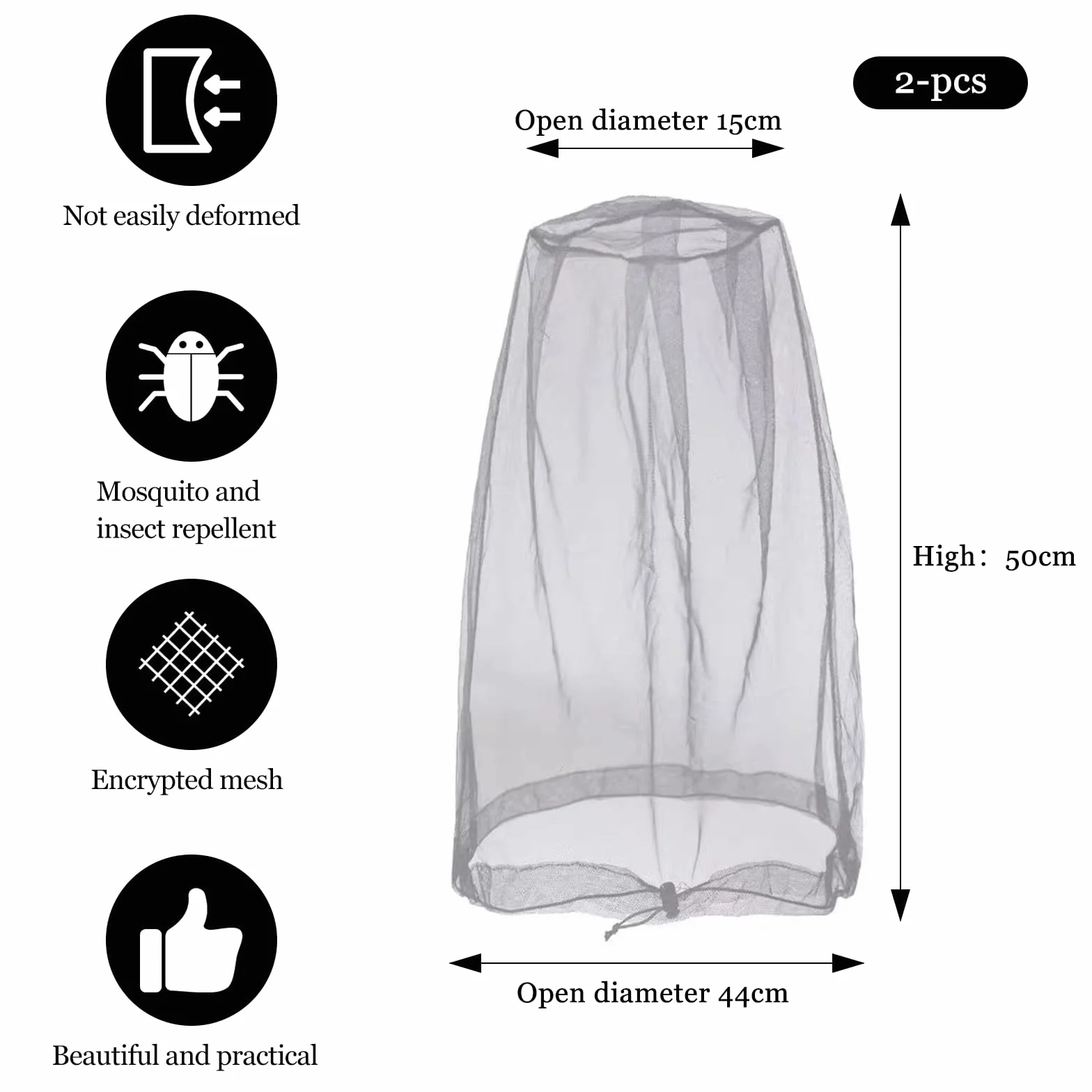 2 Pièces Filet de Tête de Moustique Moustique Protection de Tête Filet avec Sac de Transport Anti-Moustique Chapeau Masque pour Camping Jungle Randonnée l'escalade Équipement
