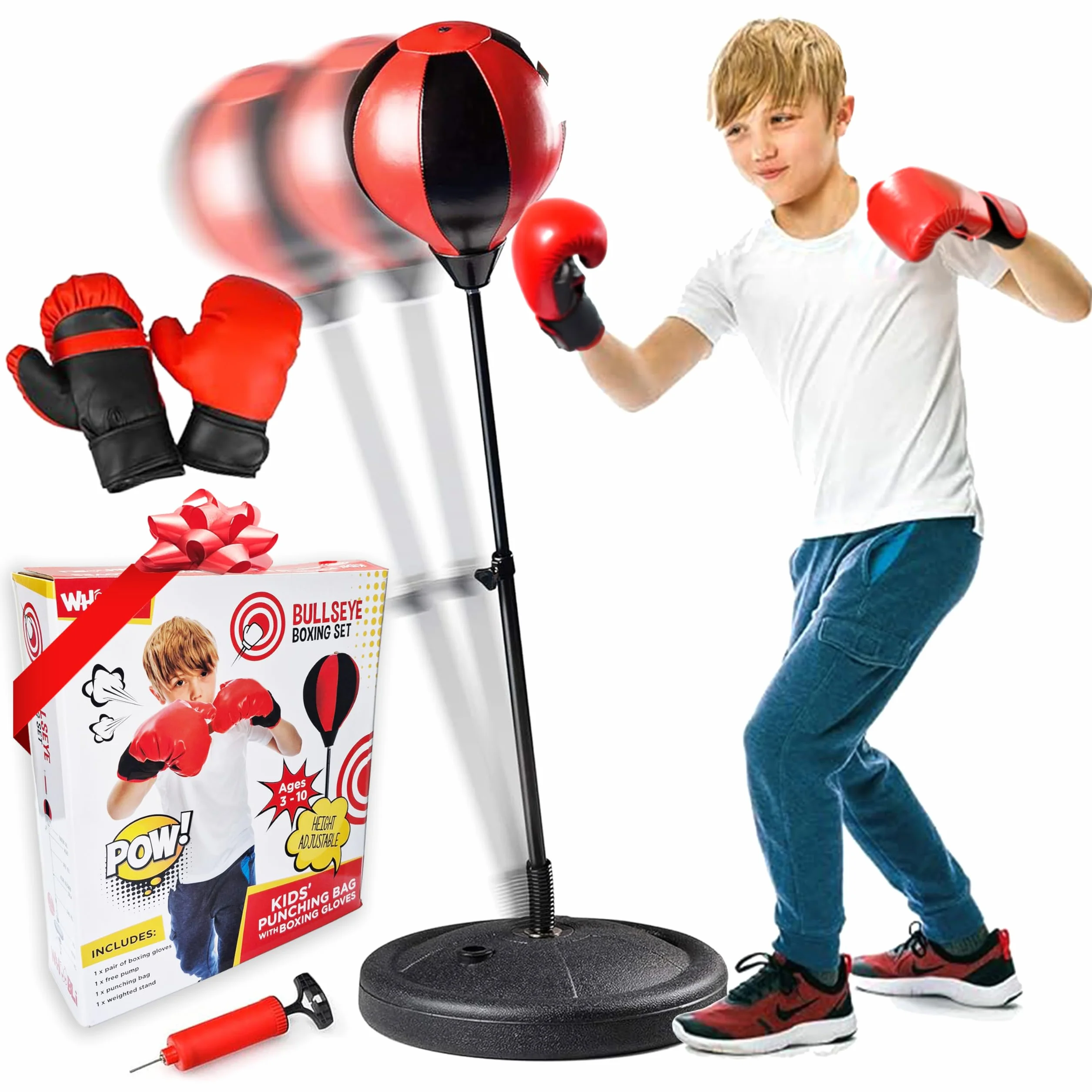 Whoobli Sac de Frappe pour Enfants avec Gants de Boxe | Sac de Frappe réglable avec Support | Sac de Boxe pour garçons et Filles