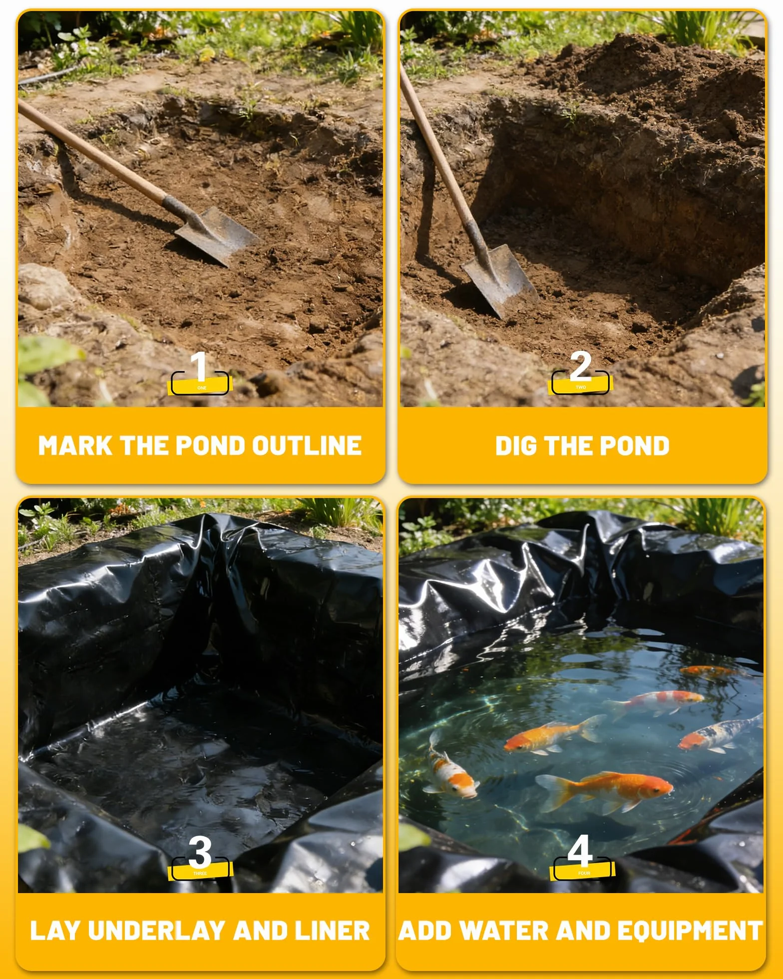 Bache Bassin Liner pour Poissons Jardin 2x2m Membrane préformée