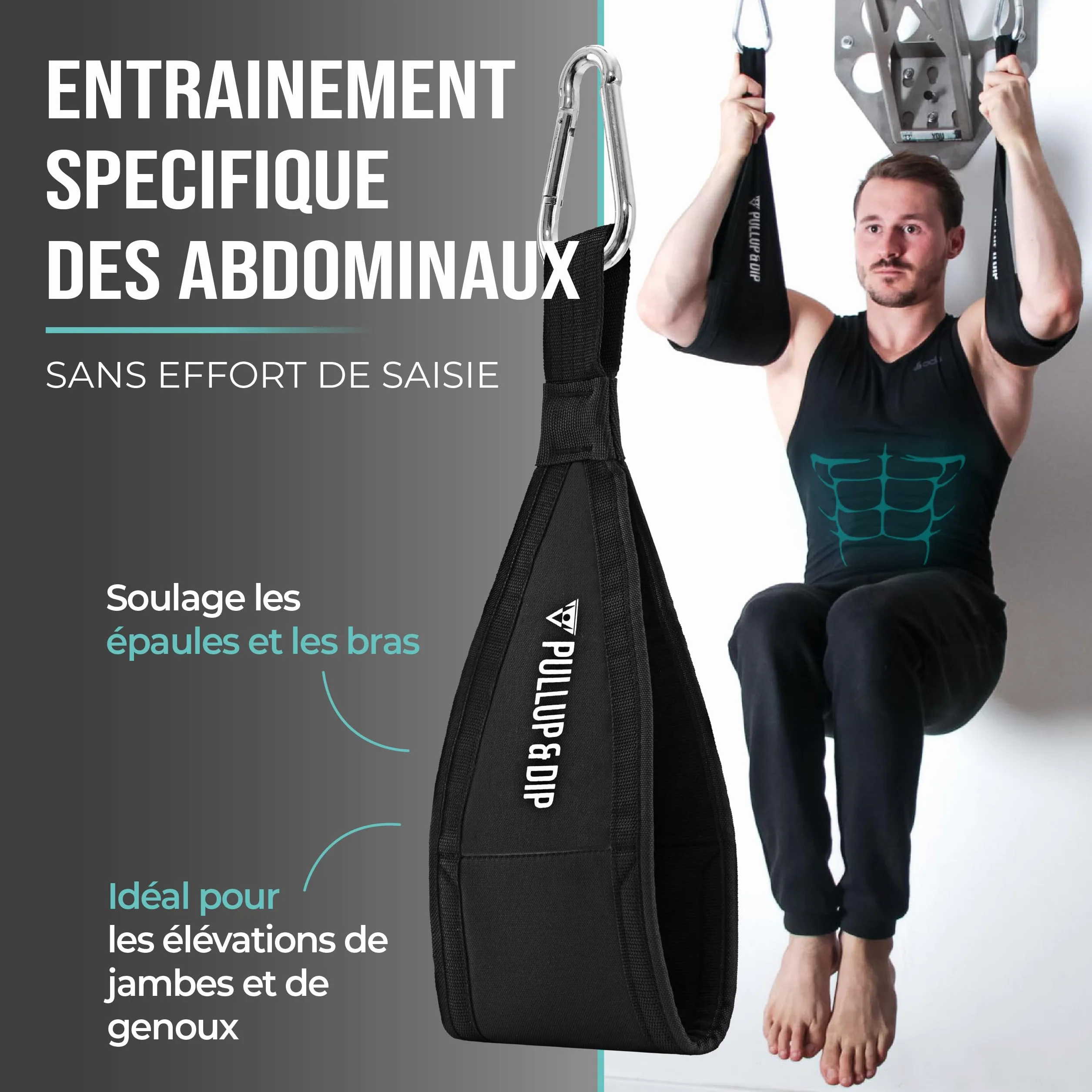 PULLUP & DIP Sangles Abdominaux, Sangles Abdominales pour Entraînement Abdominal, Sling Musculation pour Barre de Traction, Set de Deux Ab Straps avec Rembourrage Doux pour Fitness et Calisthenics
