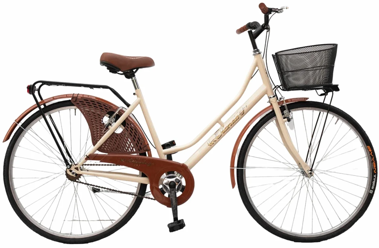 Vélo de marche pour femme, taille 26 Vélo de ville vintage rétro avec panier beige