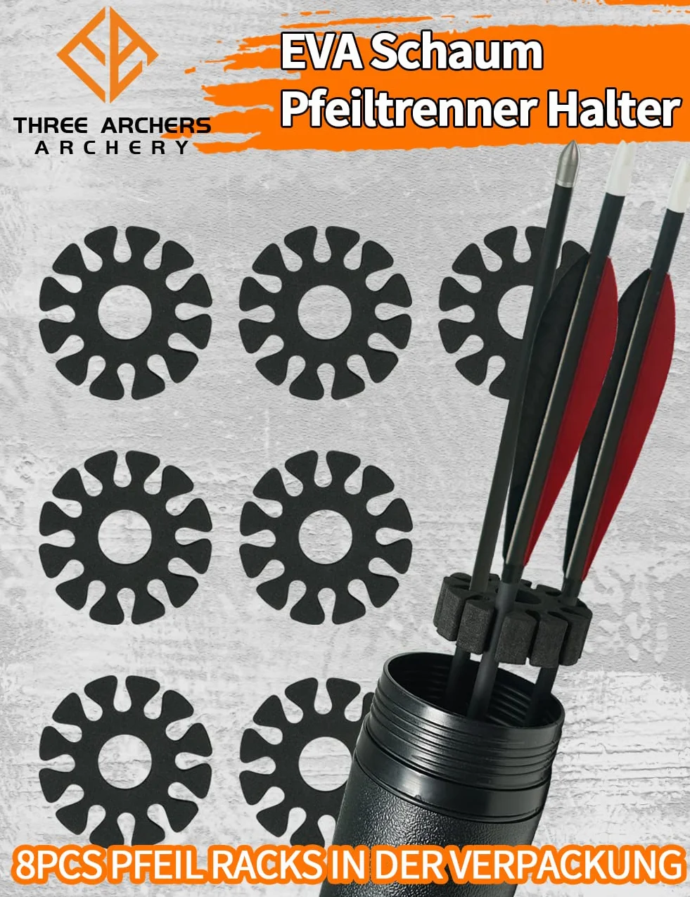 THREE ARCHERS Lot de 8 supports de flèches en EVA - Porte-flèches rond durable en EVA - Accessoires de tir à l'arc et à la chasse