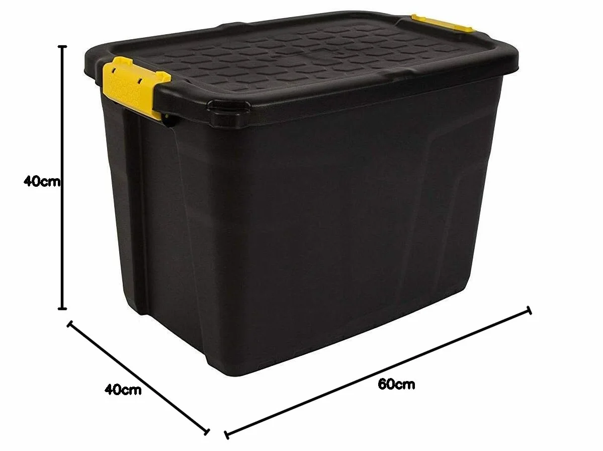 Strata Lot de 6 boîtes de rangement Heavy Duty 60 l 60 x 40 x 40 cm Résistant à 630 kg Noir/jaune