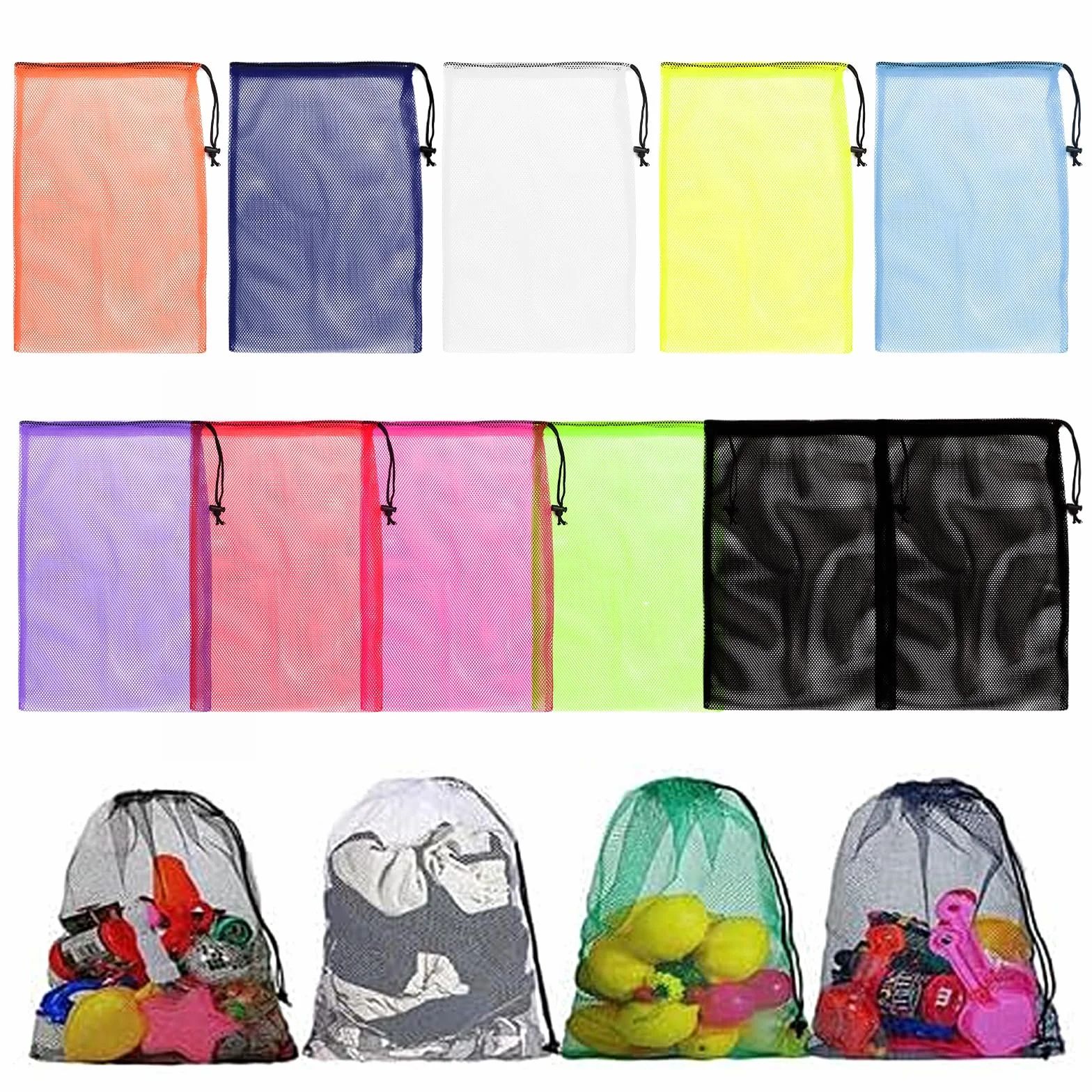 NICKLIN Sacs en Maille avec Cordon de Serrage 30 x 45 cm, Grands Sacs à Cordon en Maille Nylon Durable pour Plage Sport Rangement