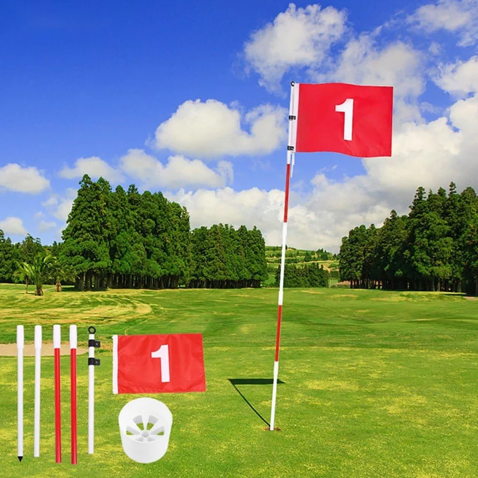 Drapeaux De Golf Drapeaux avec Tasses Pratique Putting Green Flag Golf Pole Pin Flaghole Golf Hole Cup Portable Mini Golf Flag Sticks pour Yard Golf Course