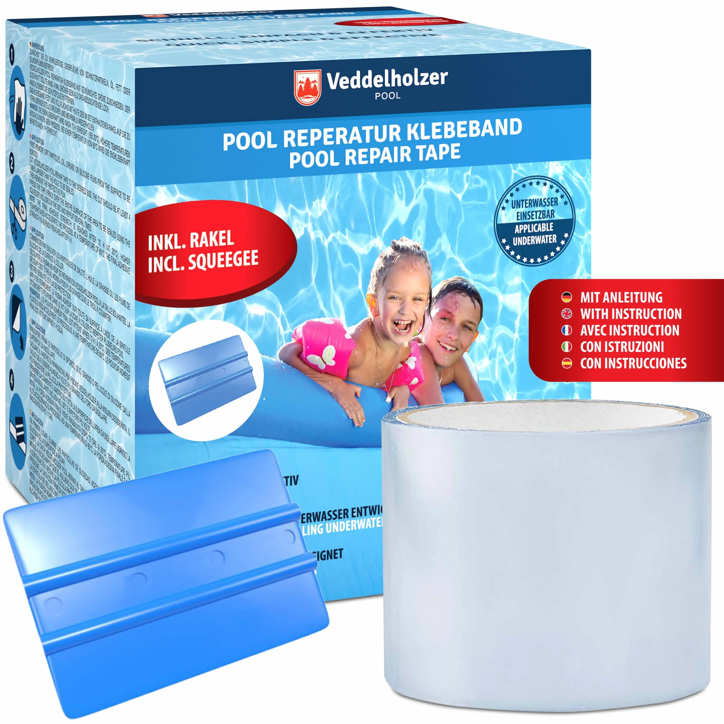 Veddelholzer Ruban d'étanchéité 10 cm x 150 cm transparent flexible pour piscine