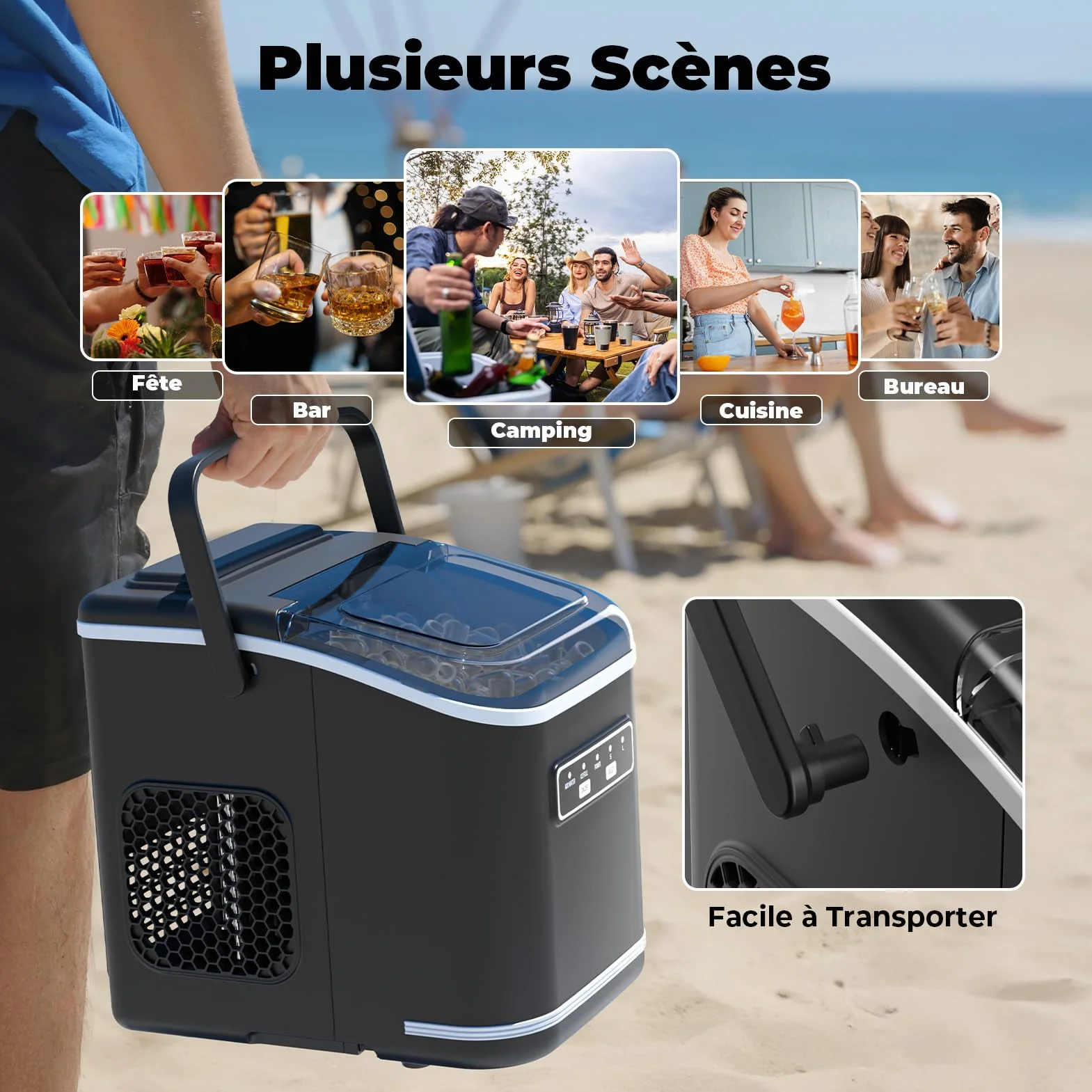 Acmeenjoy Machine à Glaçons 12kg/24h Autonettoyante Portable 9 Glaçons 6-8 Min