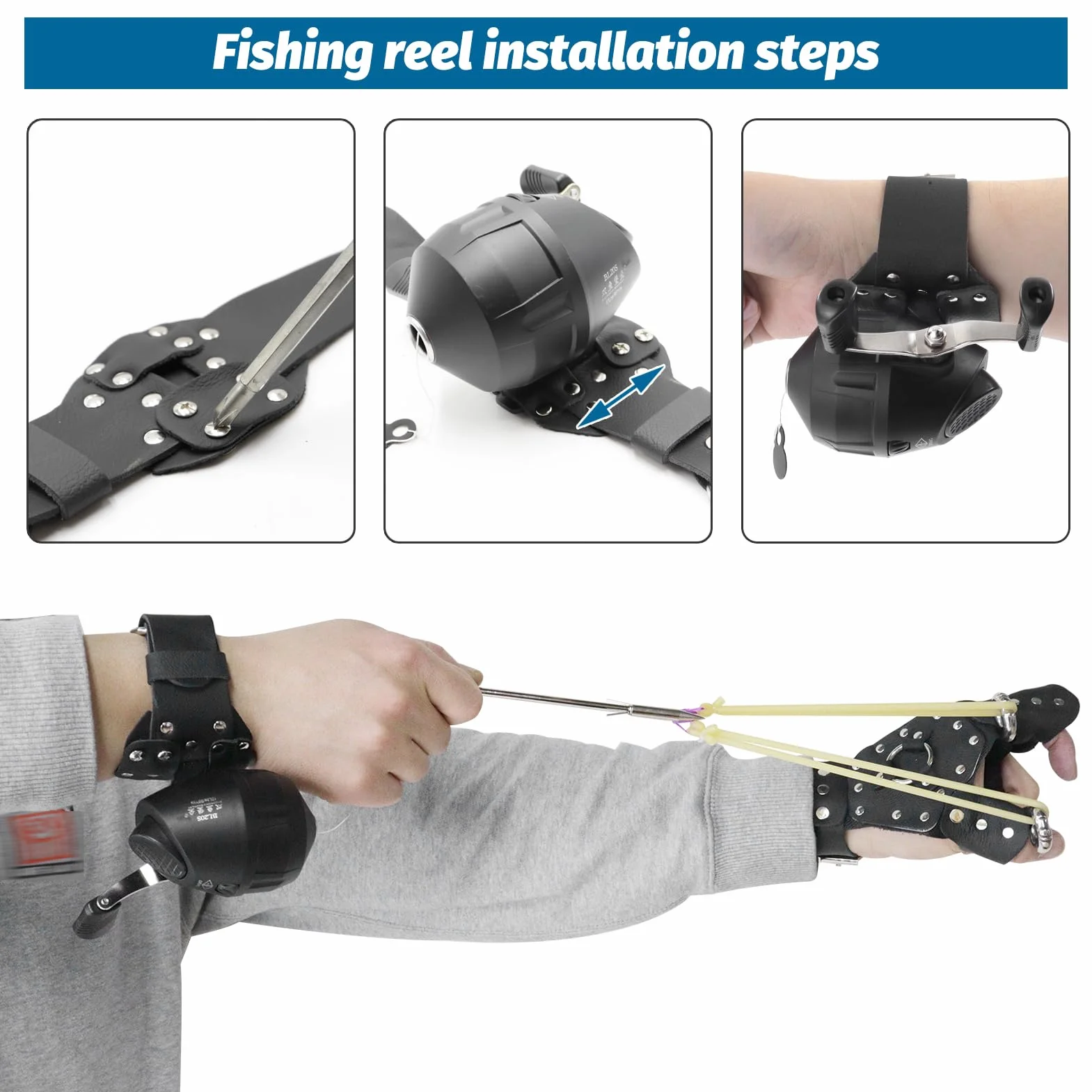 Kit de Moulinet de pêche avec Bracelet et protège-Main pour Lance-Pierre - Moulinet de fléchettes en Cuir pour Le tir