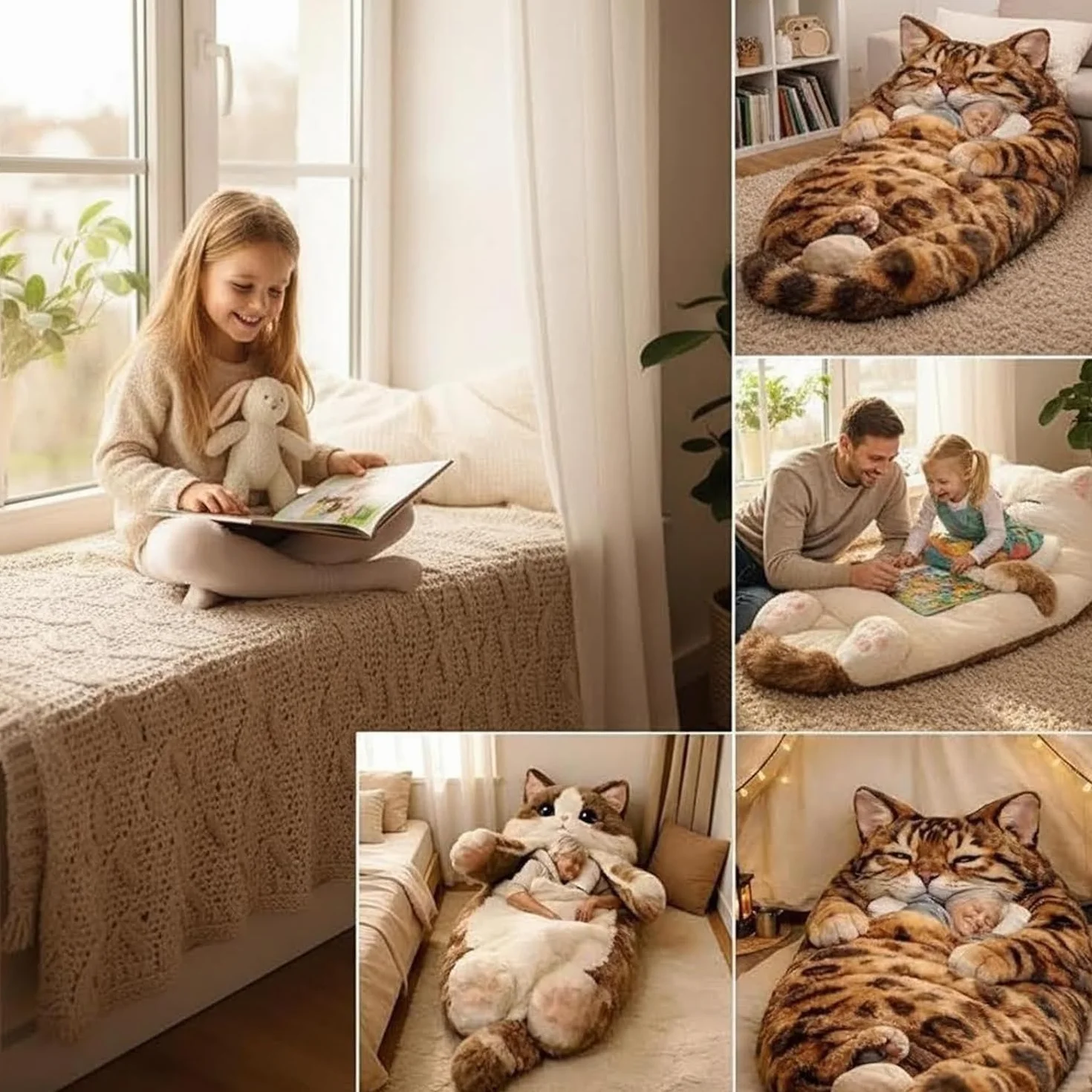 Sac de couchage en forme de chat pour adultes, 170 cm, lavable et chaud en peluche pour homme, adorable chat, couverture chaude en forme d'animal mignon, pour le camping, la maison, la détente