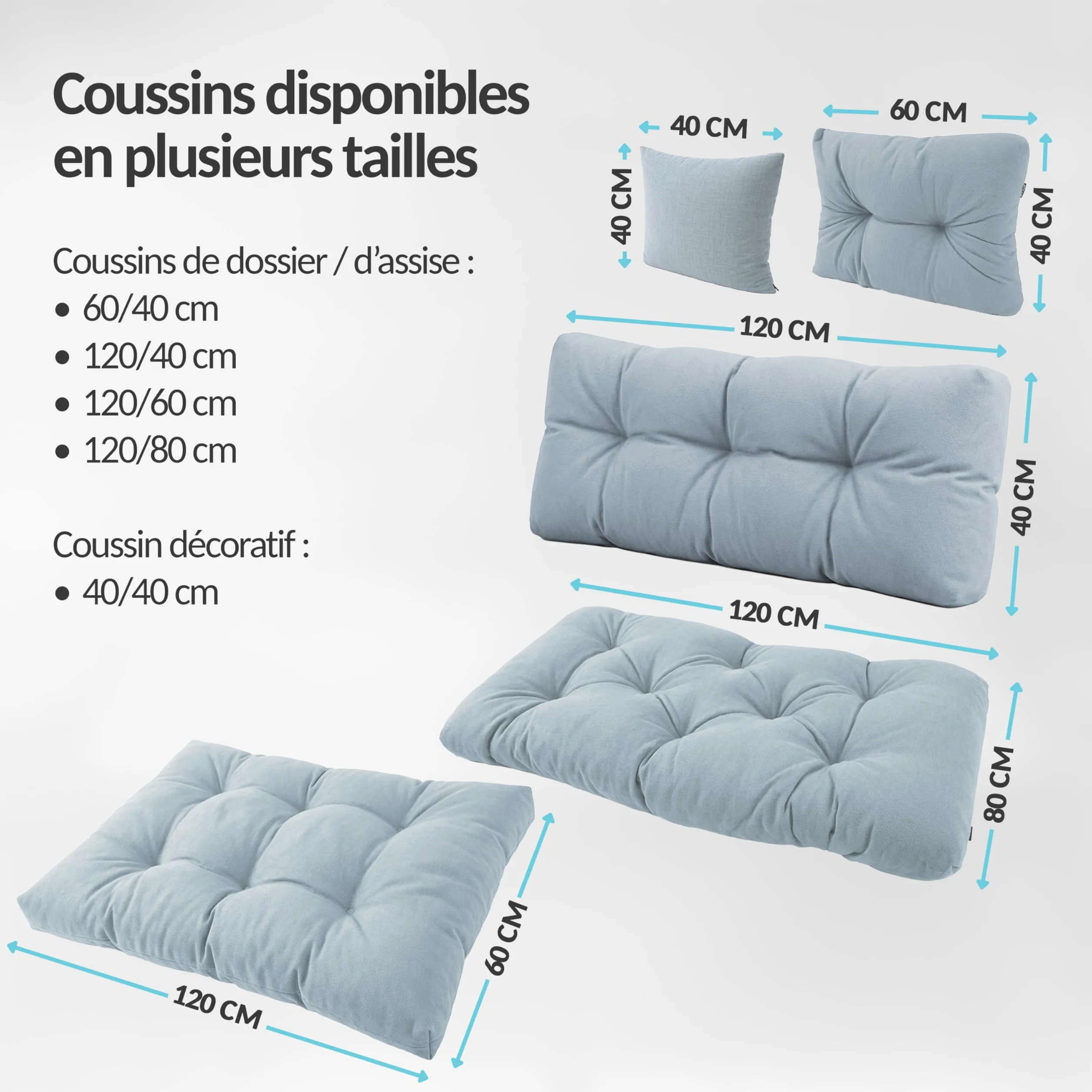 Coussins Matelassé pour Palettes Euro 120x60cm Assise Dossier Mousse Formée à Froid Vert foncé