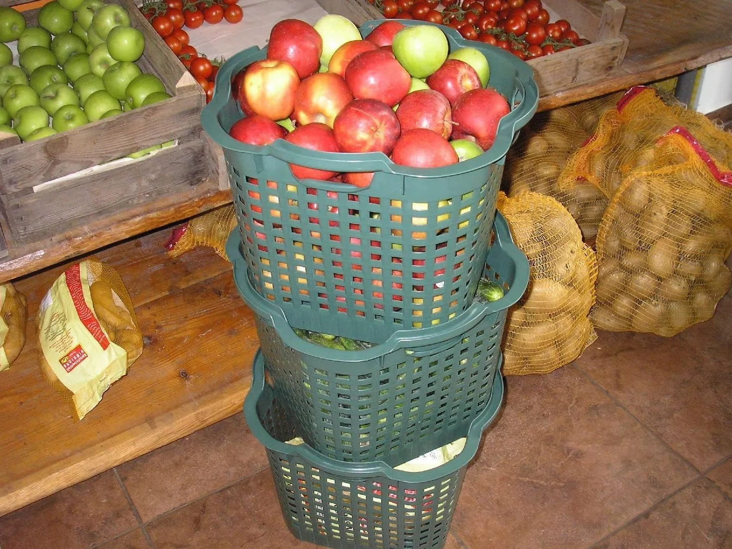 BURI Lot de 5 paniers de récolte de pommes de terre 25 l - Panier de jardin empilable en plastique haute densité marron