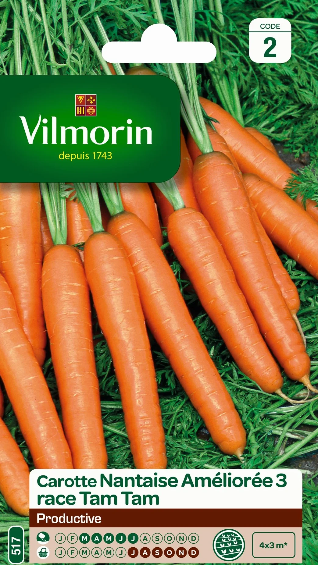 Vilmorin Pack de Graines Carotte Nantaise Améliorée 3 Race Tam