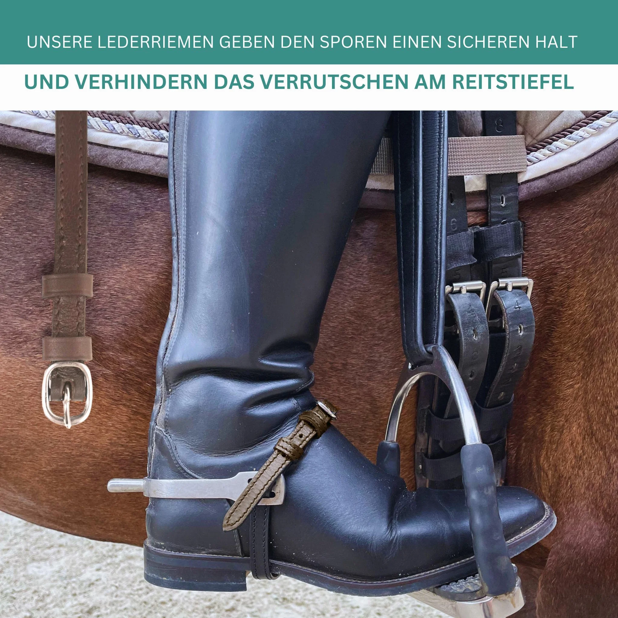 Pferdelinis Lot de 2 sangles d'éperons en cuir pour éperons - Sangle de rechange réglable - Maintien parfait - Marron