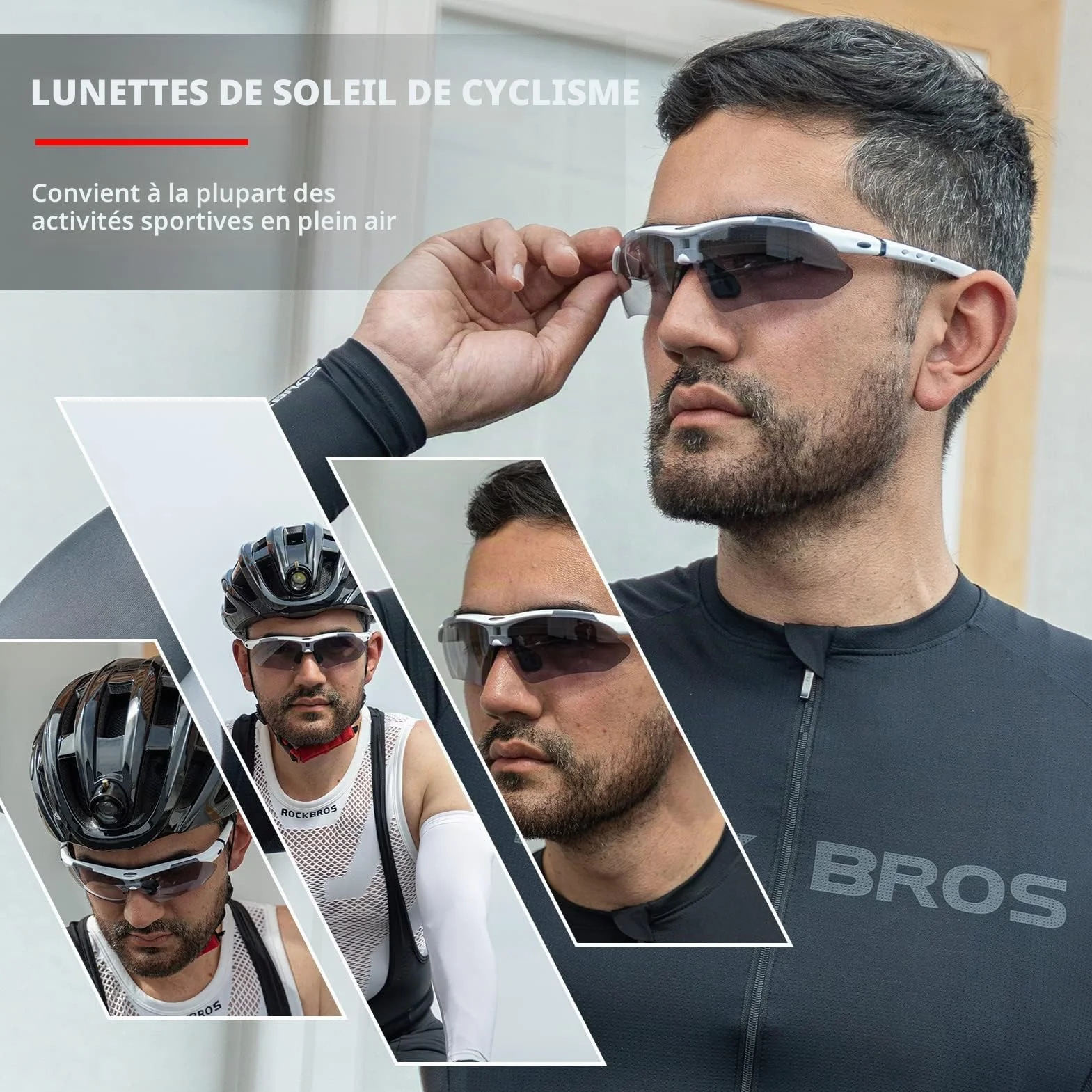 ROCKBROS Lunettes Vélo de Route VTT Photochromique Hommes Femmes, Cyclisme Lunettes de Soleil Sport VTT Pêche Running Course