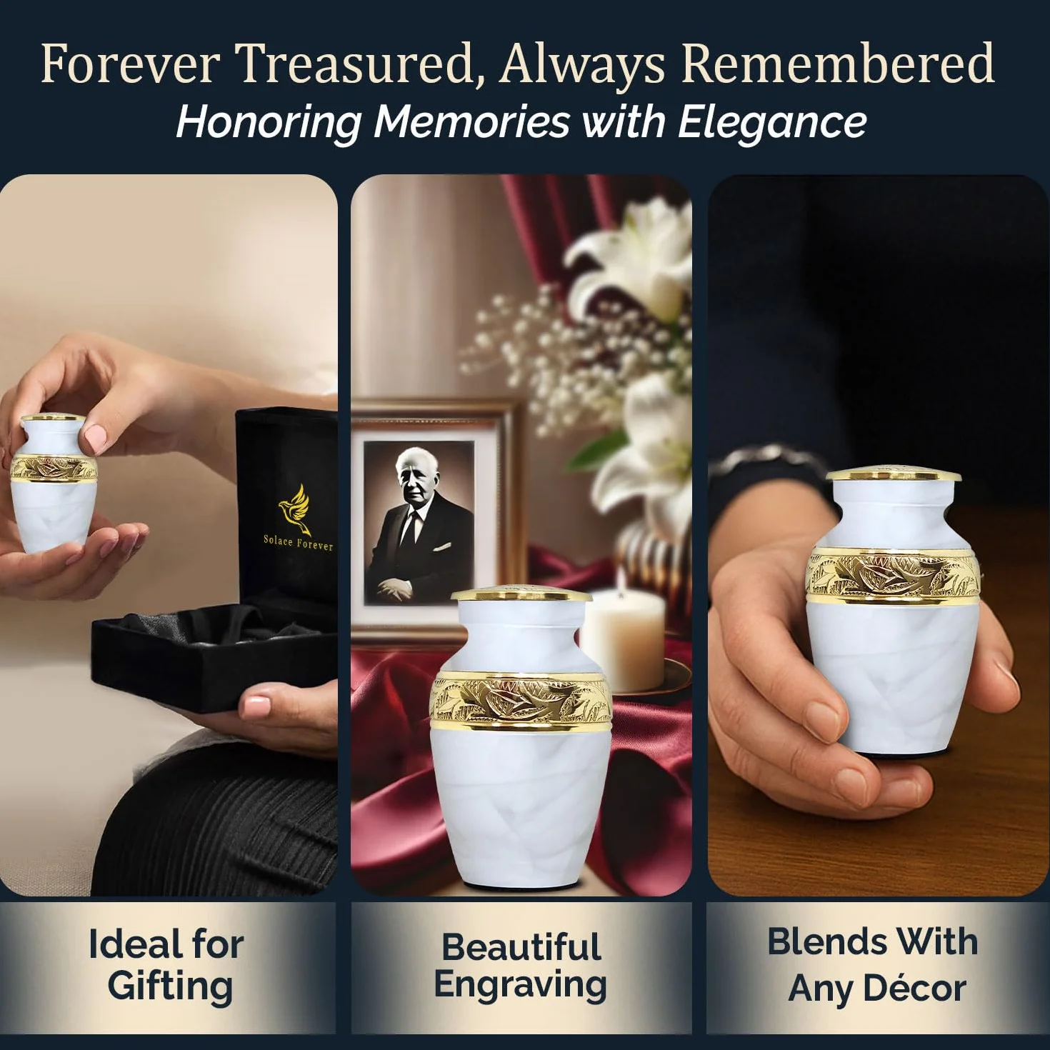 Urne Blanche Mini Souvenir Commémorative pour Cendres Humaines Adulte avec Boîte Noire