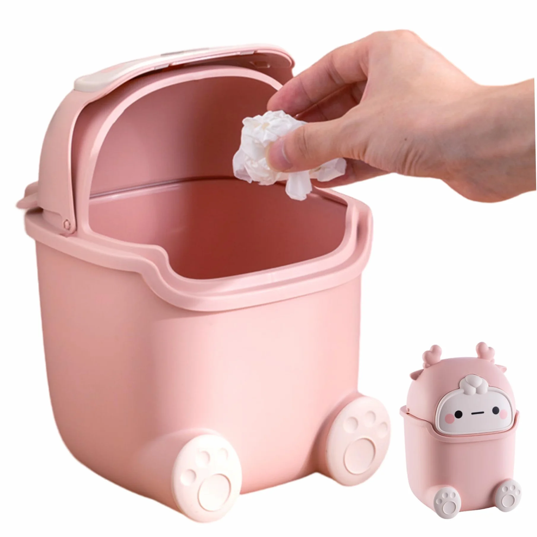 Poubelle en plastique 2 litres rose Kawaii pour chambre bureau coiffeuse