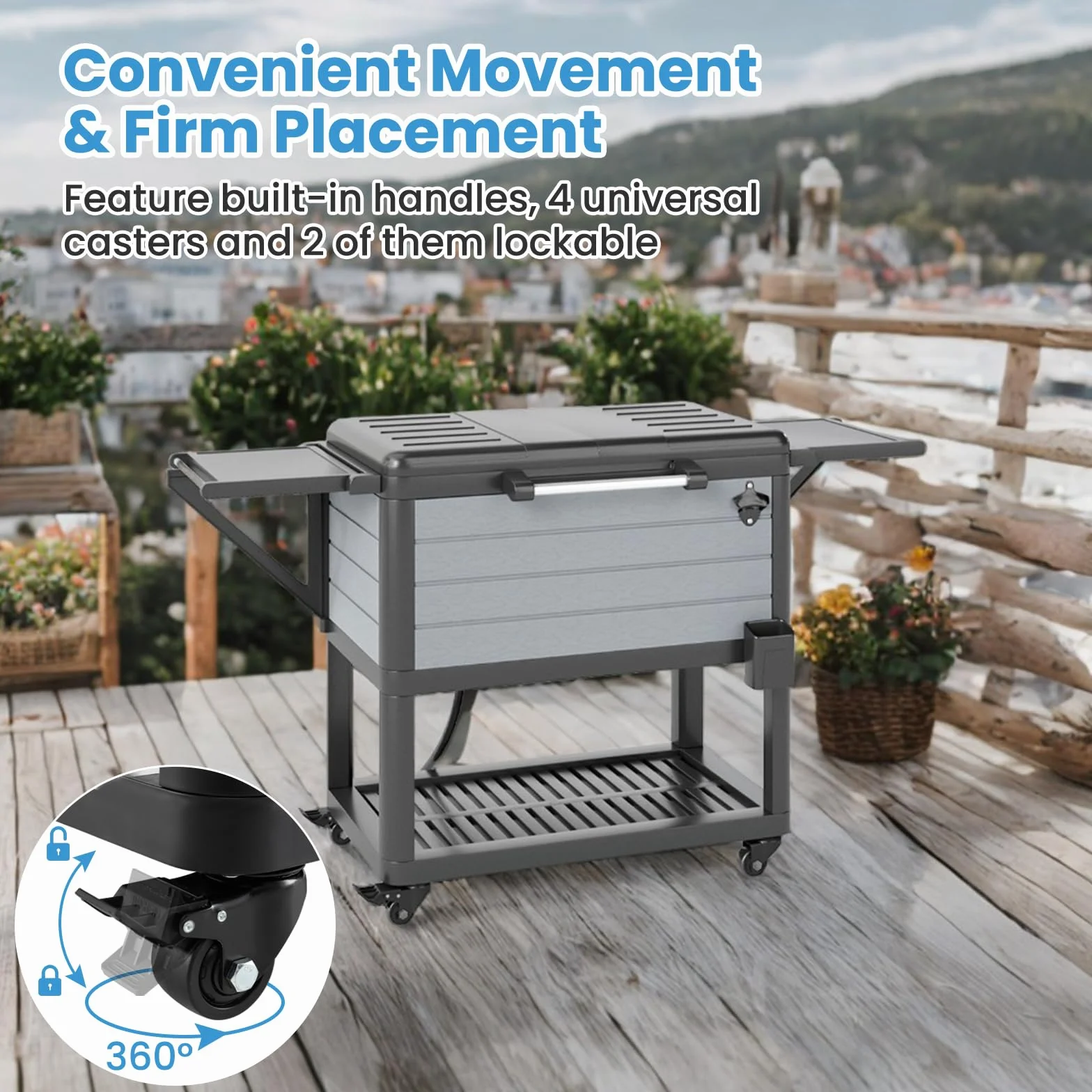 SOARS Glacière à Roulette 91 L, Bar Extérieur Mobile 83 x 50 x 85 cm, avec Séparateur Amovible