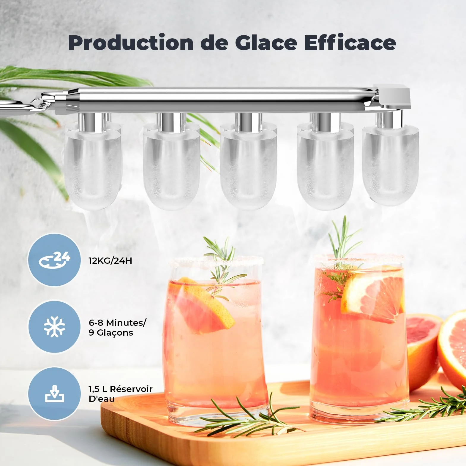 Acmeenjoy Machine à Glaçons 12kg/24h Autonettoyante Portable 9 Glaçons 6-8 Min
