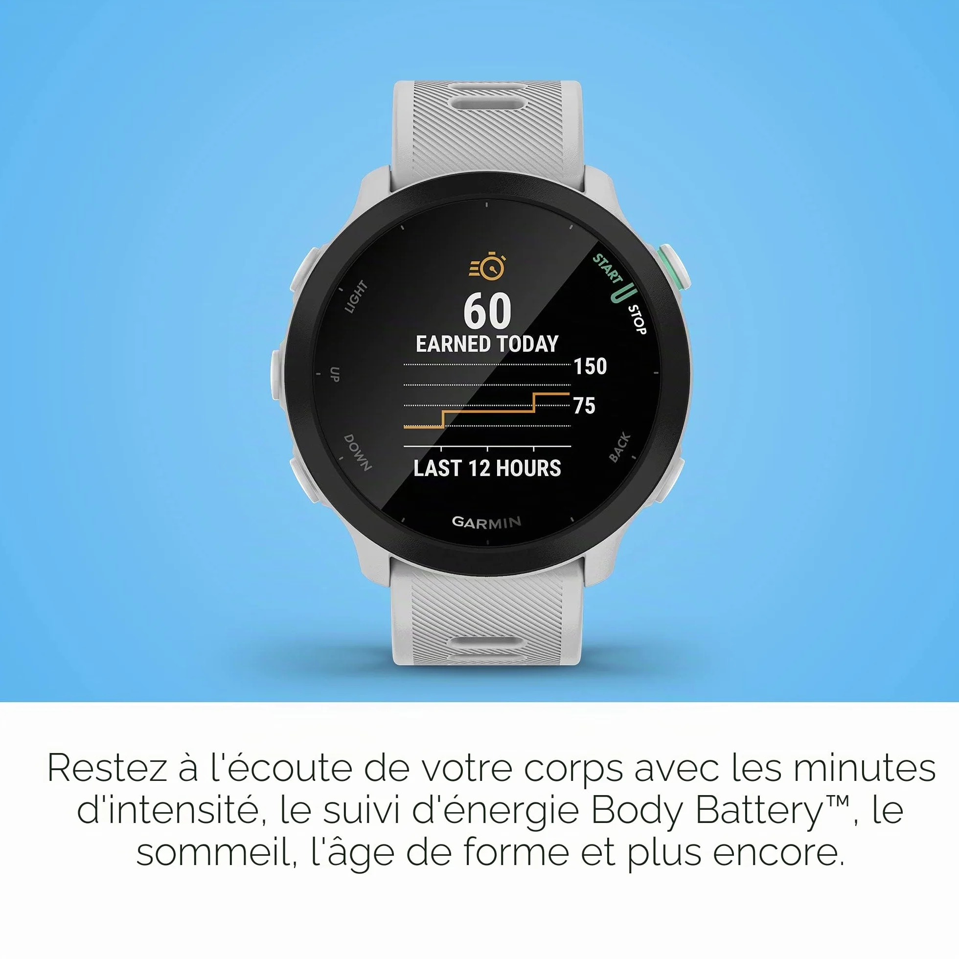 Garmin Forerunner 55 Montre GPS Running Cardio au Poignet Blanche Reconditionné