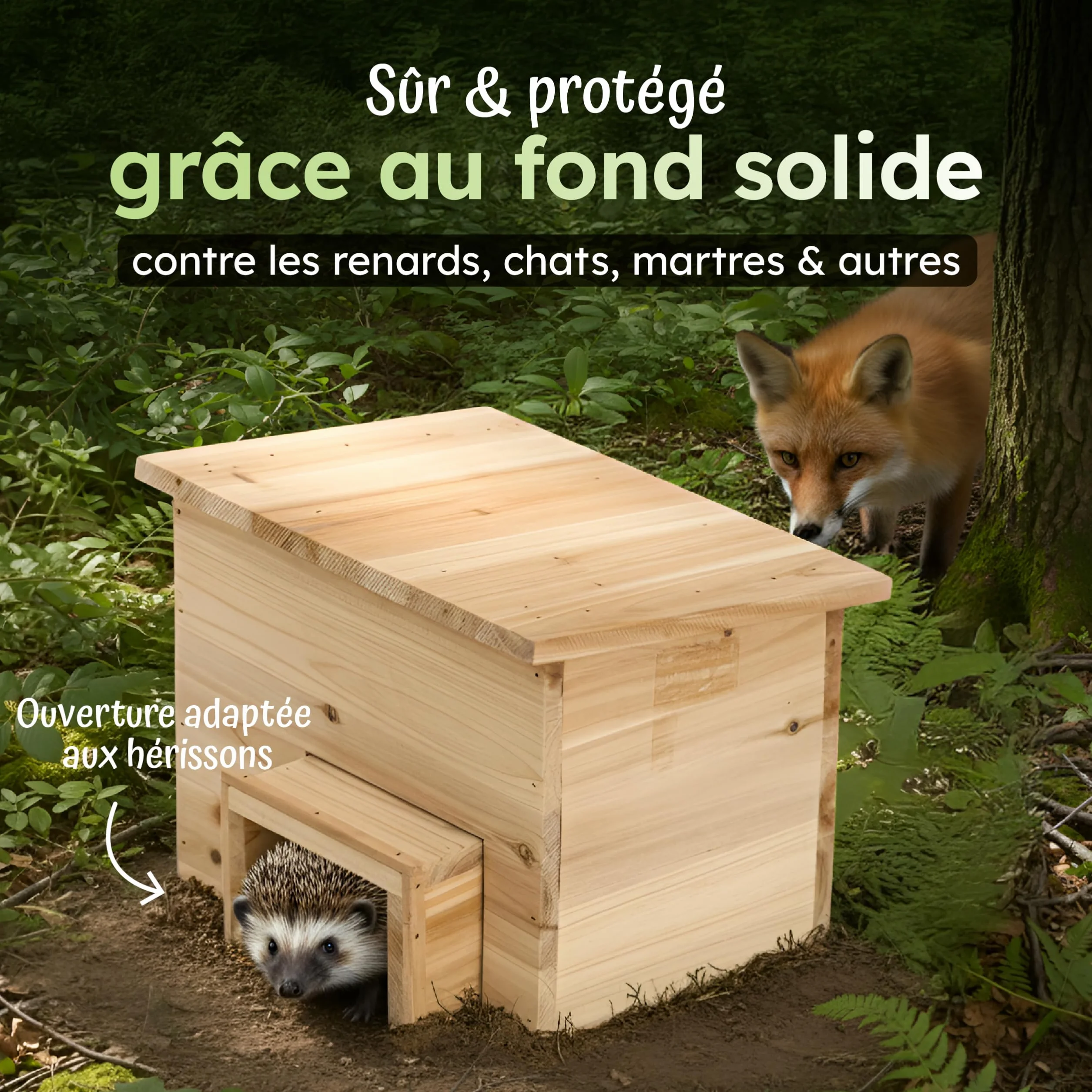 Moorland Abris pour Hérissons en Bois FSC 20×20 cm – Cabane Herisson Extérieur avec Entrée Amovible, Fond & Toit Fixé – Maison Herisson Compact & Prêt à l’Emploi – Modèle IH6